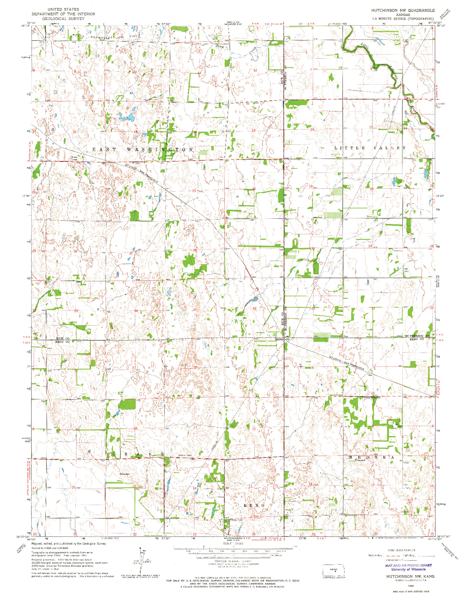 USGS 1:24000-SCALE QUADRANGLE FOR HUTCHINSON NW, KS 1965