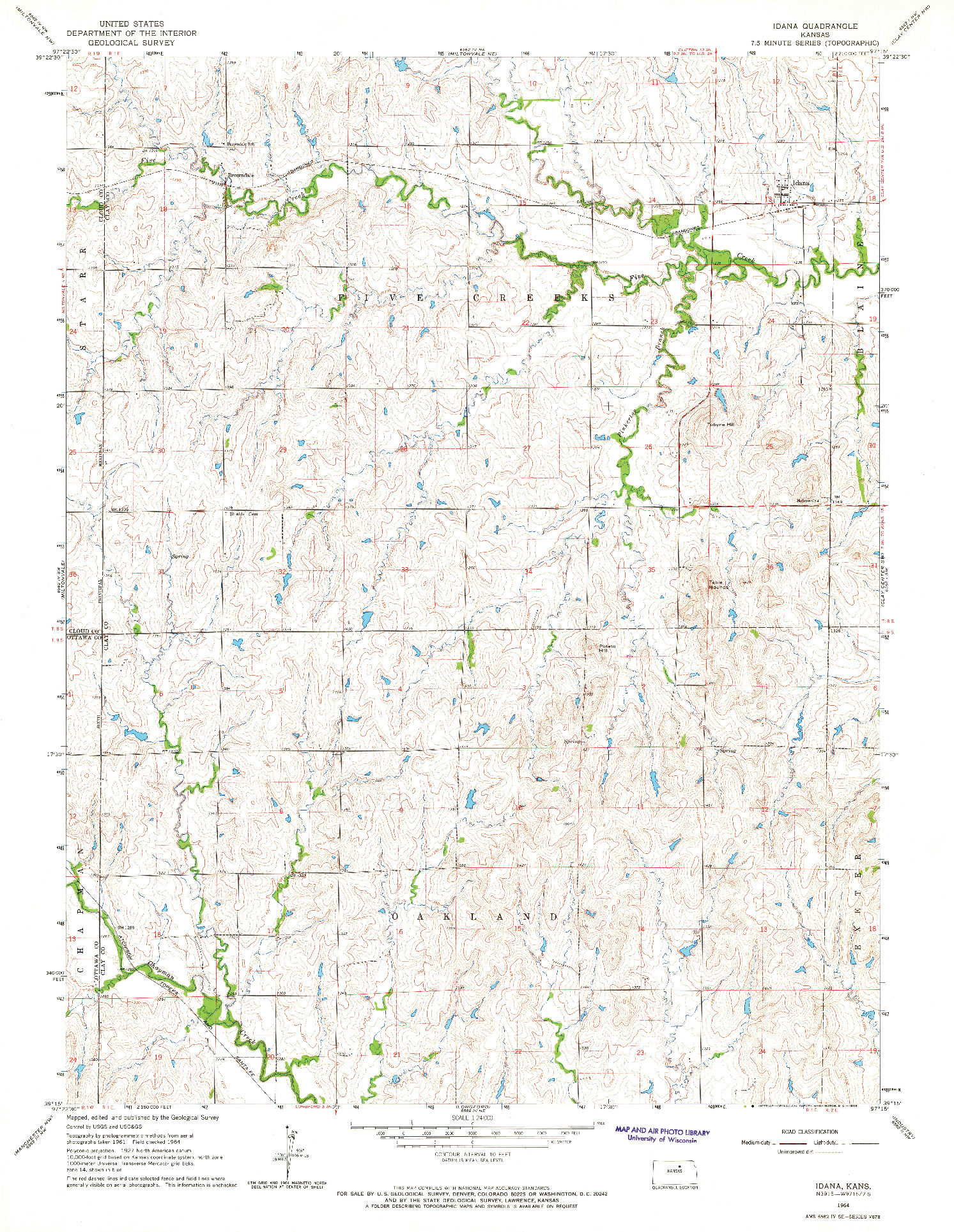 USGS 1:24000-SCALE QUADRANGLE FOR IDANA, KS 1964