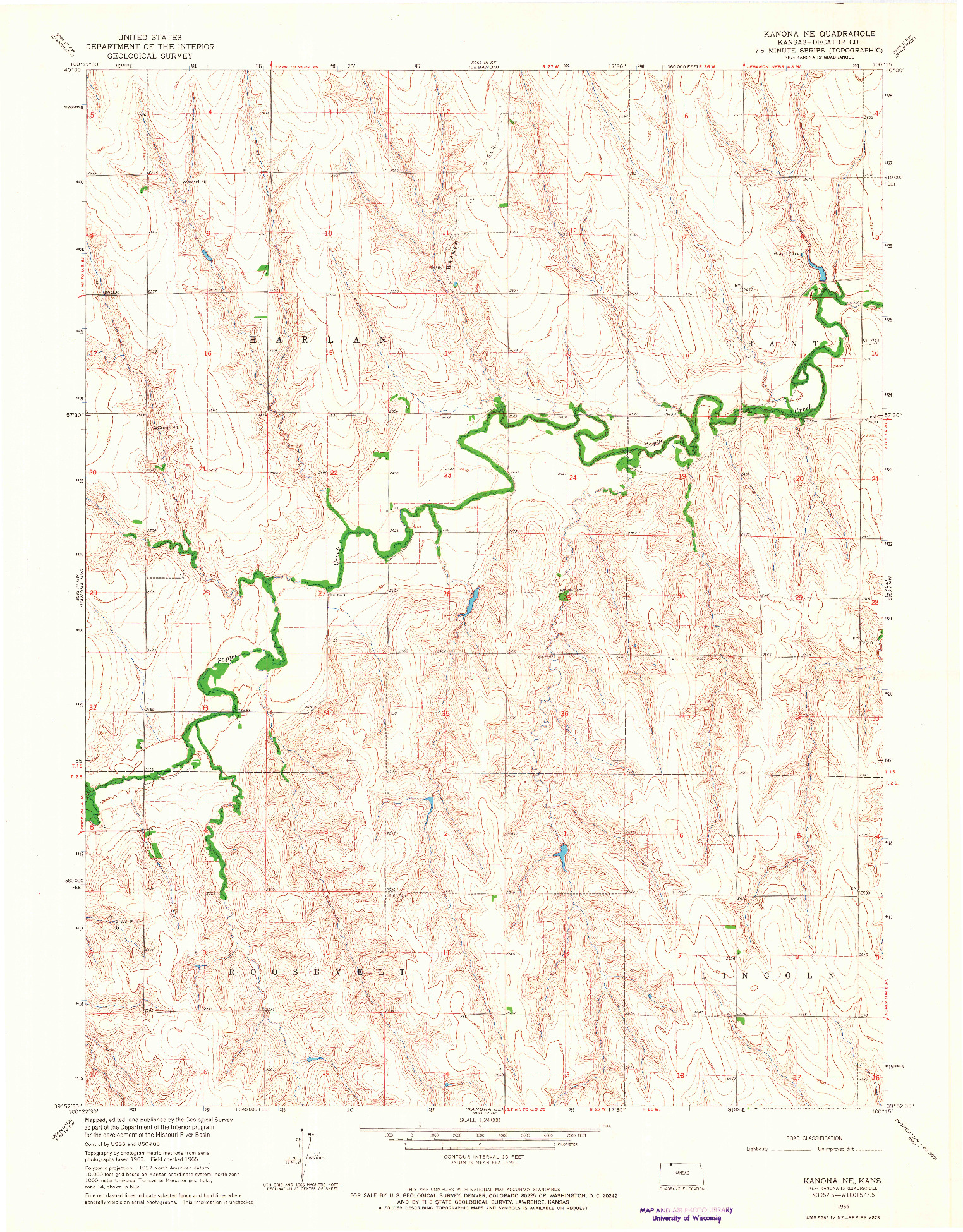 USGS 1:24000-SCALE QUADRANGLE FOR KANONA NE, KS 1965