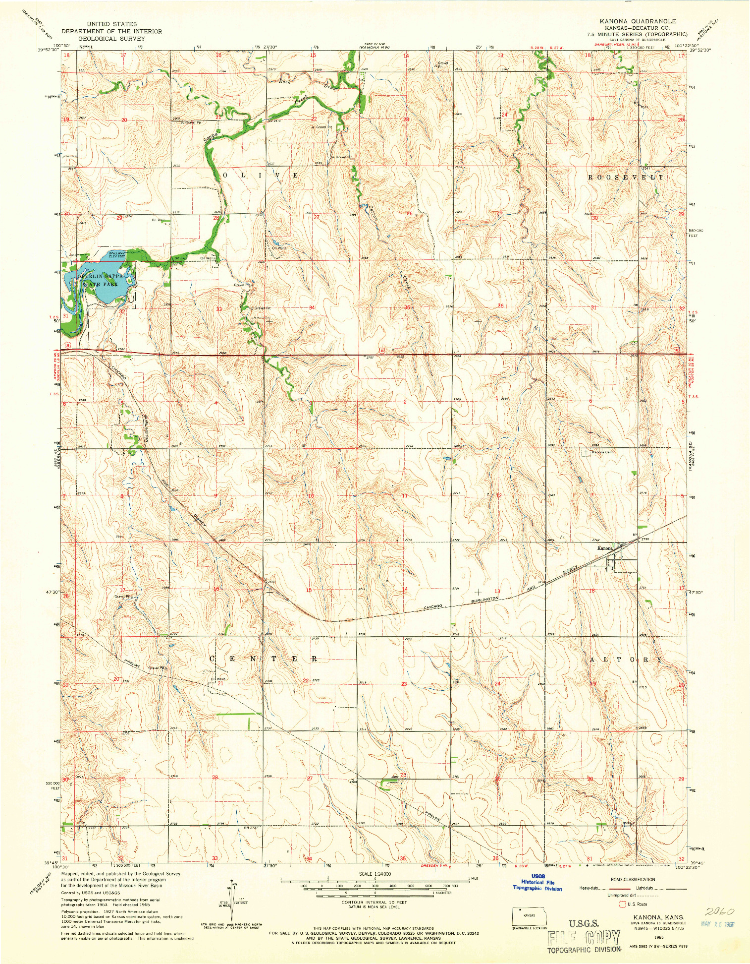 USGS 1:24000-SCALE QUADRANGLE FOR KANONA, KS 1965