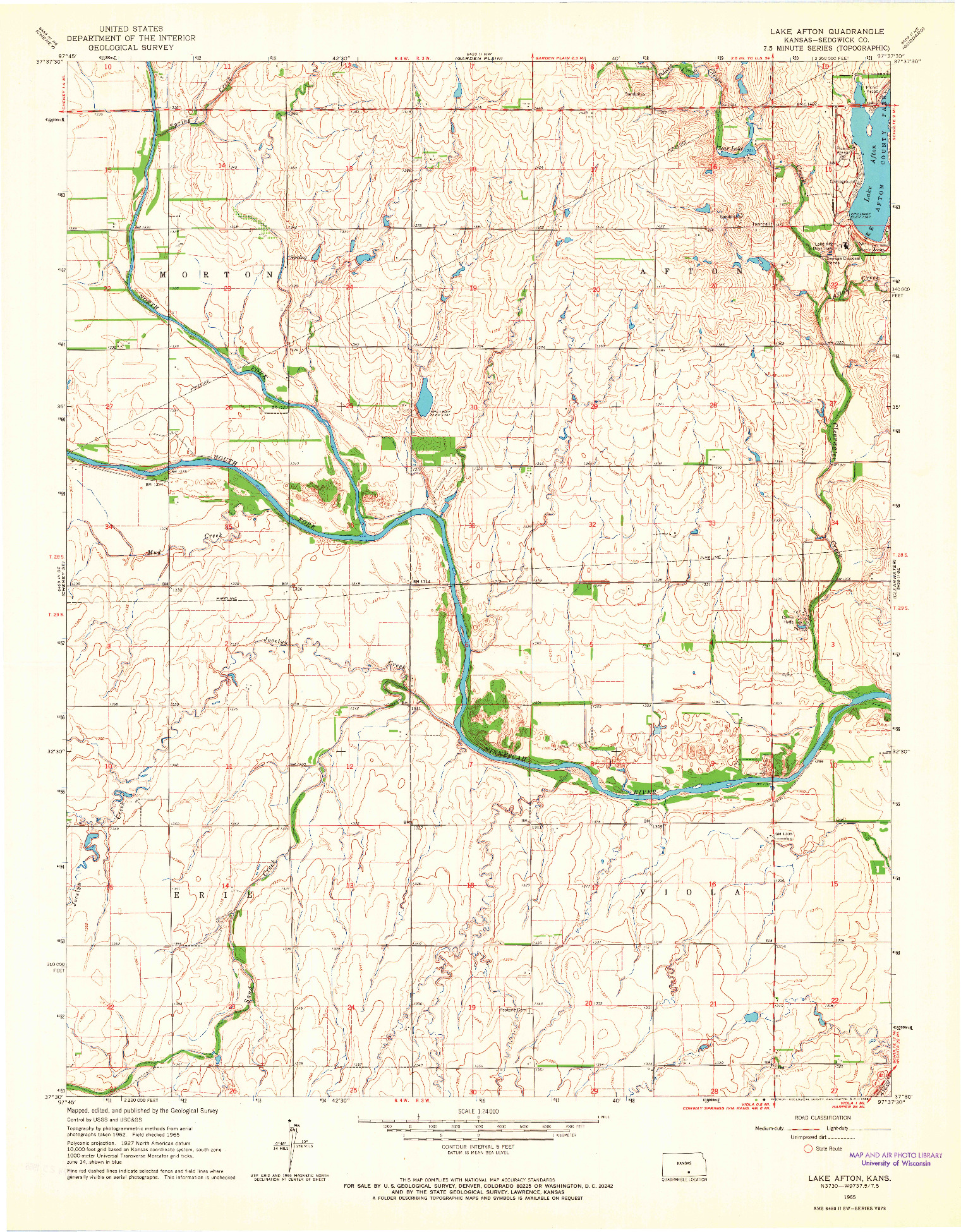 USGS 1:24000-SCALE QUADRANGLE FOR LAKE AFTON, KS 1965