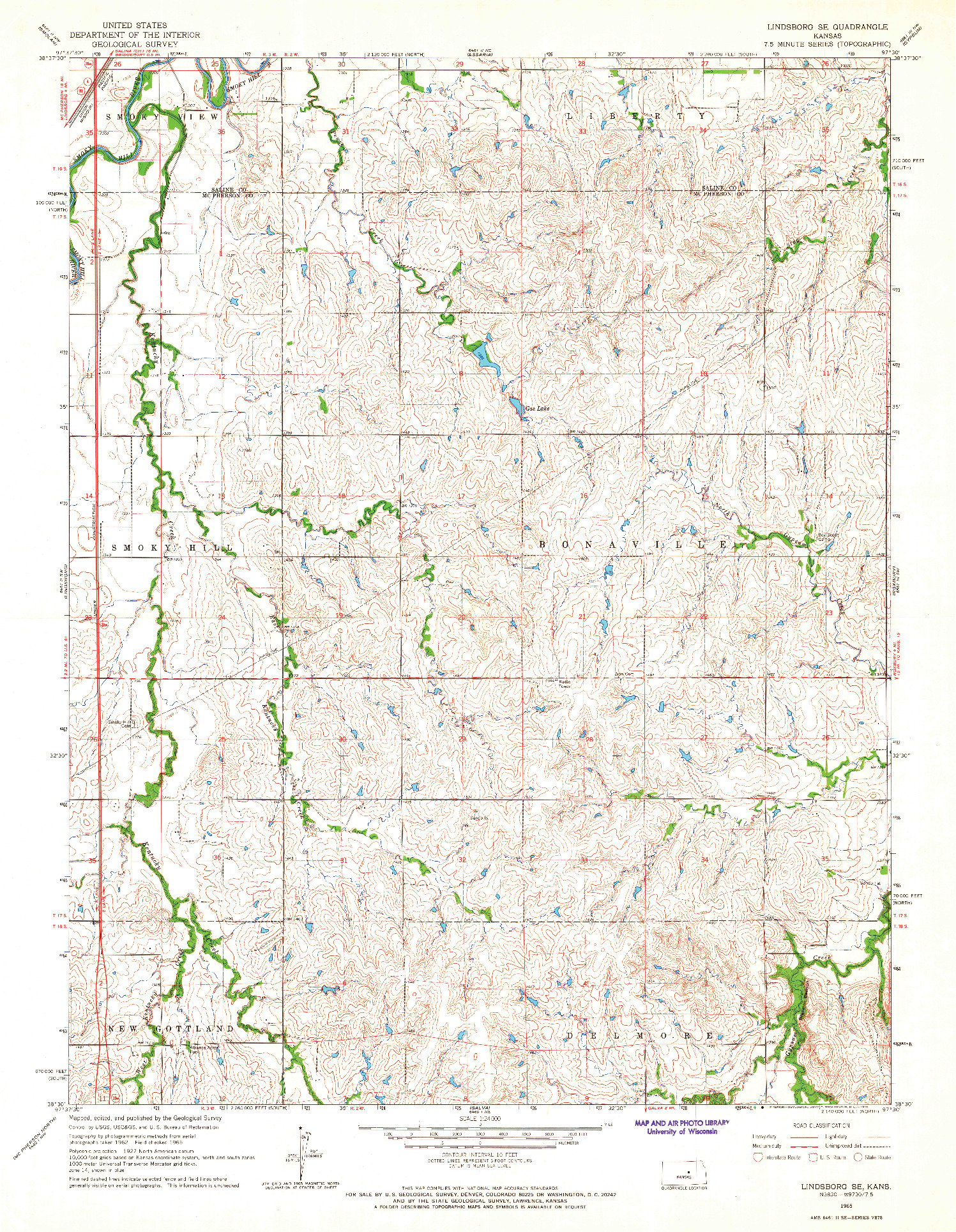 USGS 1:24000-SCALE QUADRANGLE FOR LINDSBORG SE, KS 1965