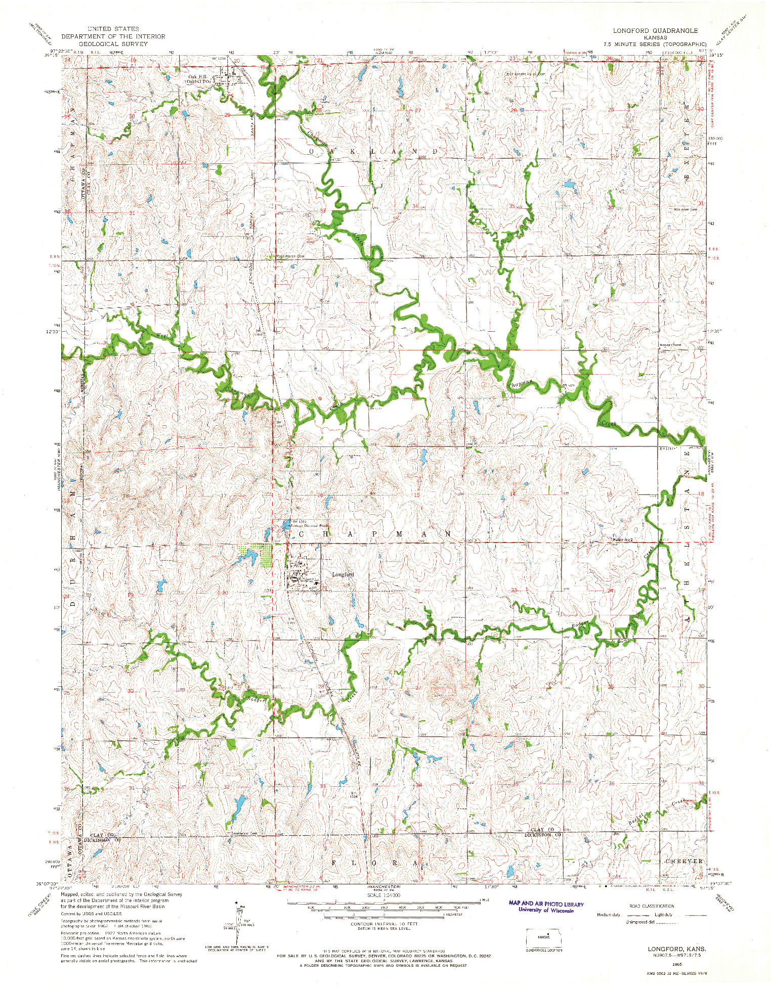 USGS 1:24000-SCALE QUADRANGLE FOR LONGFORD, KS 1965