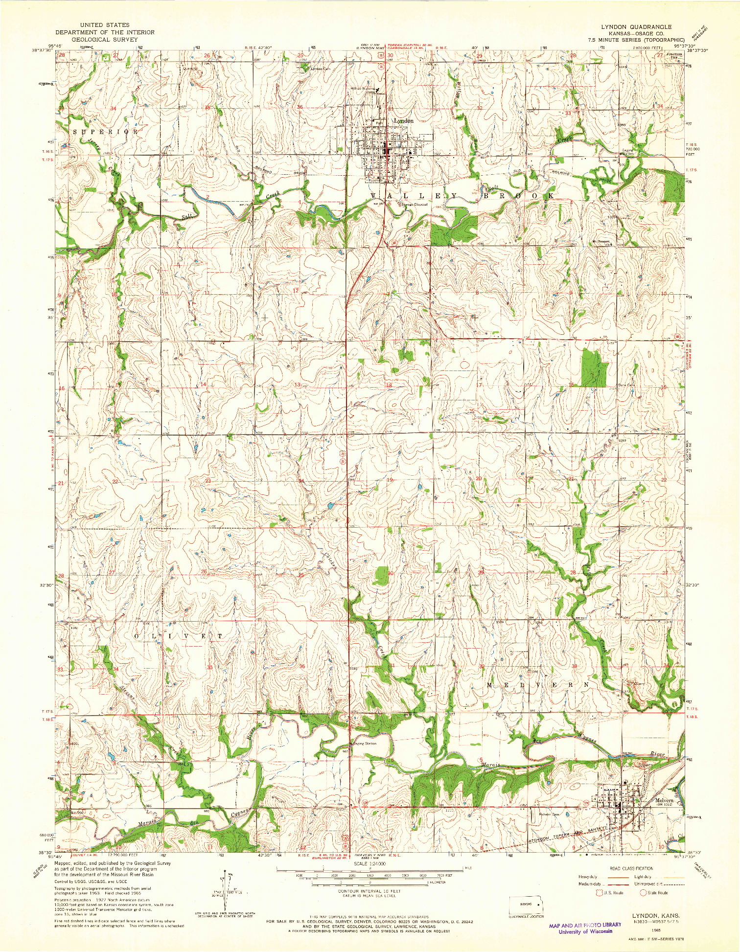 USGS 1:24000-SCALE QUADRANGLE FOR LYNDON, KS 1965