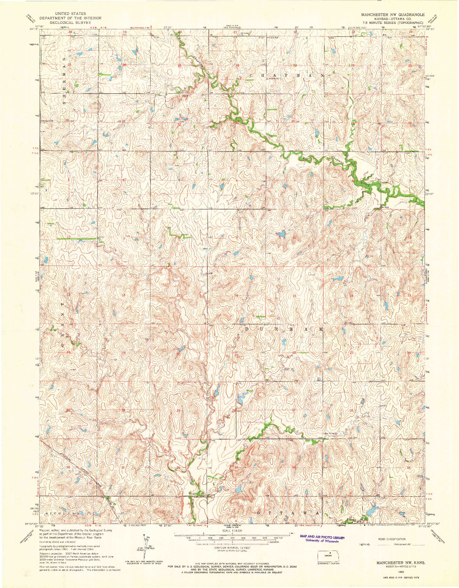 USGS 1:24000-SCALE QUADRANGLE FOR MANCHESTER NW, KS 1965