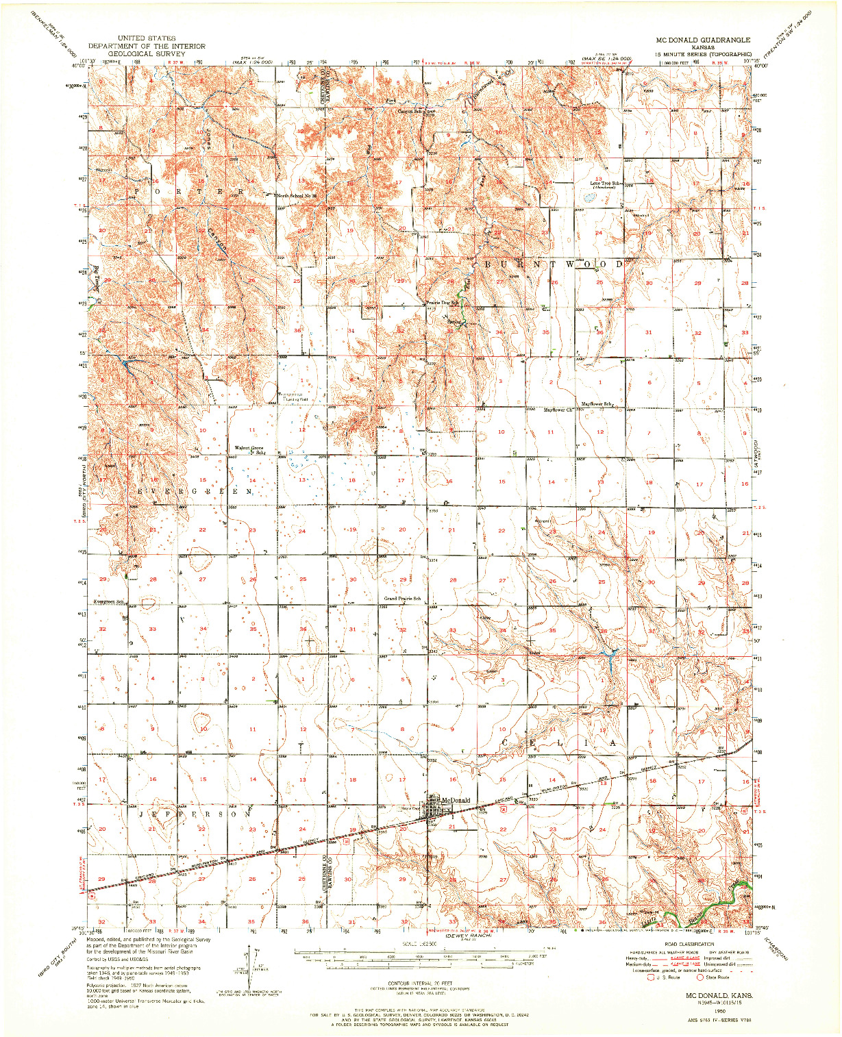 USGS 1:62500-SCALE QUADRANGLE FOR MC DONALD, KS 1950