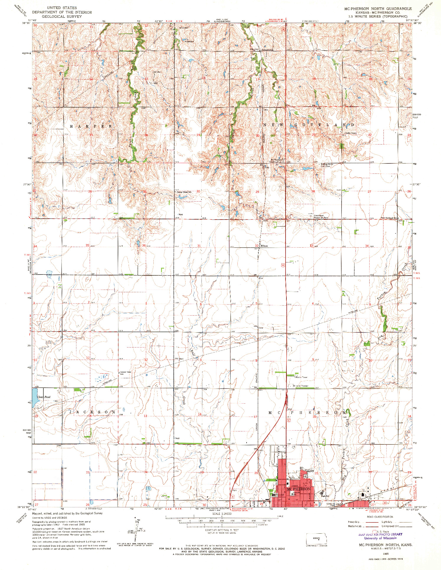 USGS 1:24000-SCALE QUADRANGLE FOR MC PHERSON NORTH, KS 1965