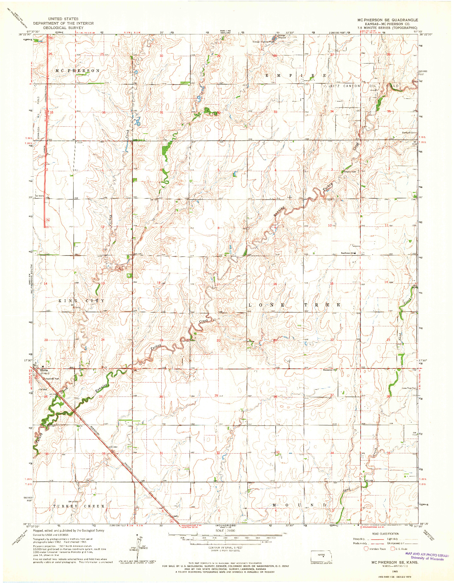 USGS 1:24000-SCALE QUADRANGLE FOR MC PHERSON SE, KS 1965