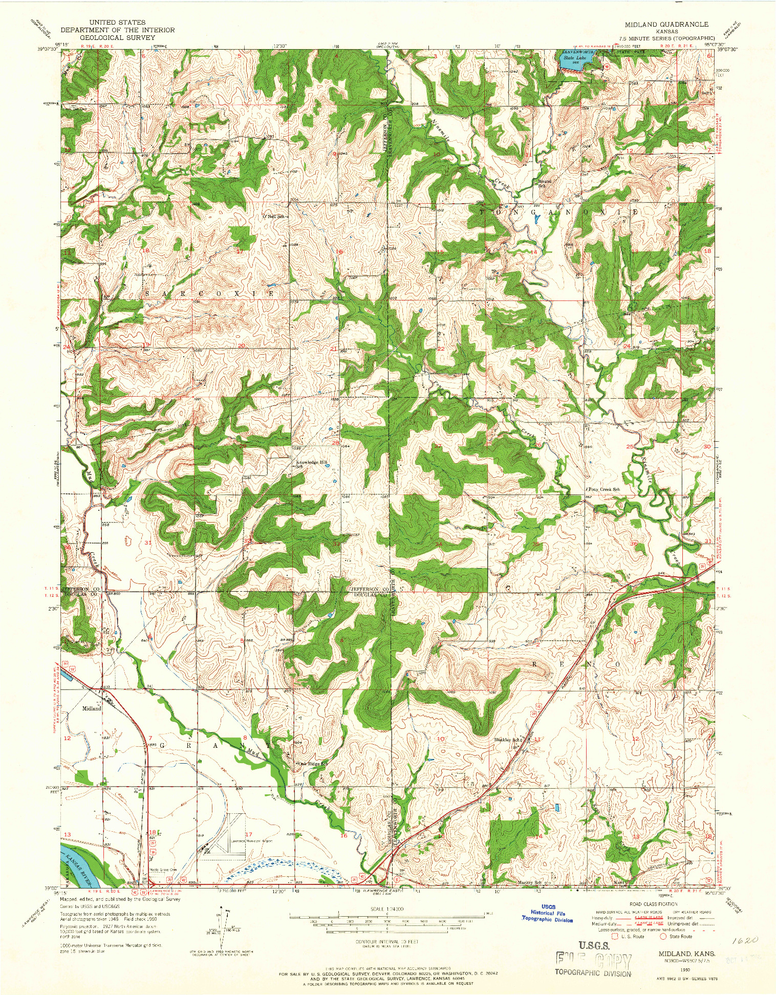 USGS 1:24000-SCALE QUADRANGLE FOR MIDLAND, KS 1950