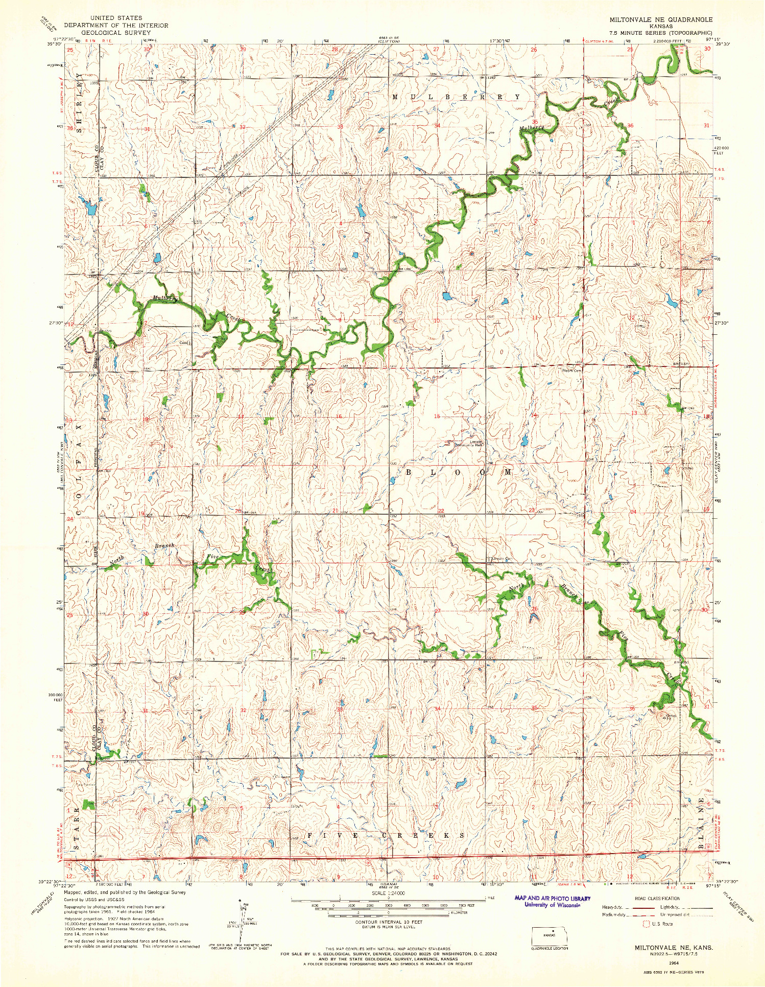 USGS 1:24000-SCALE QUADRANGLE FOR MILTONVALE NE, KS 1964