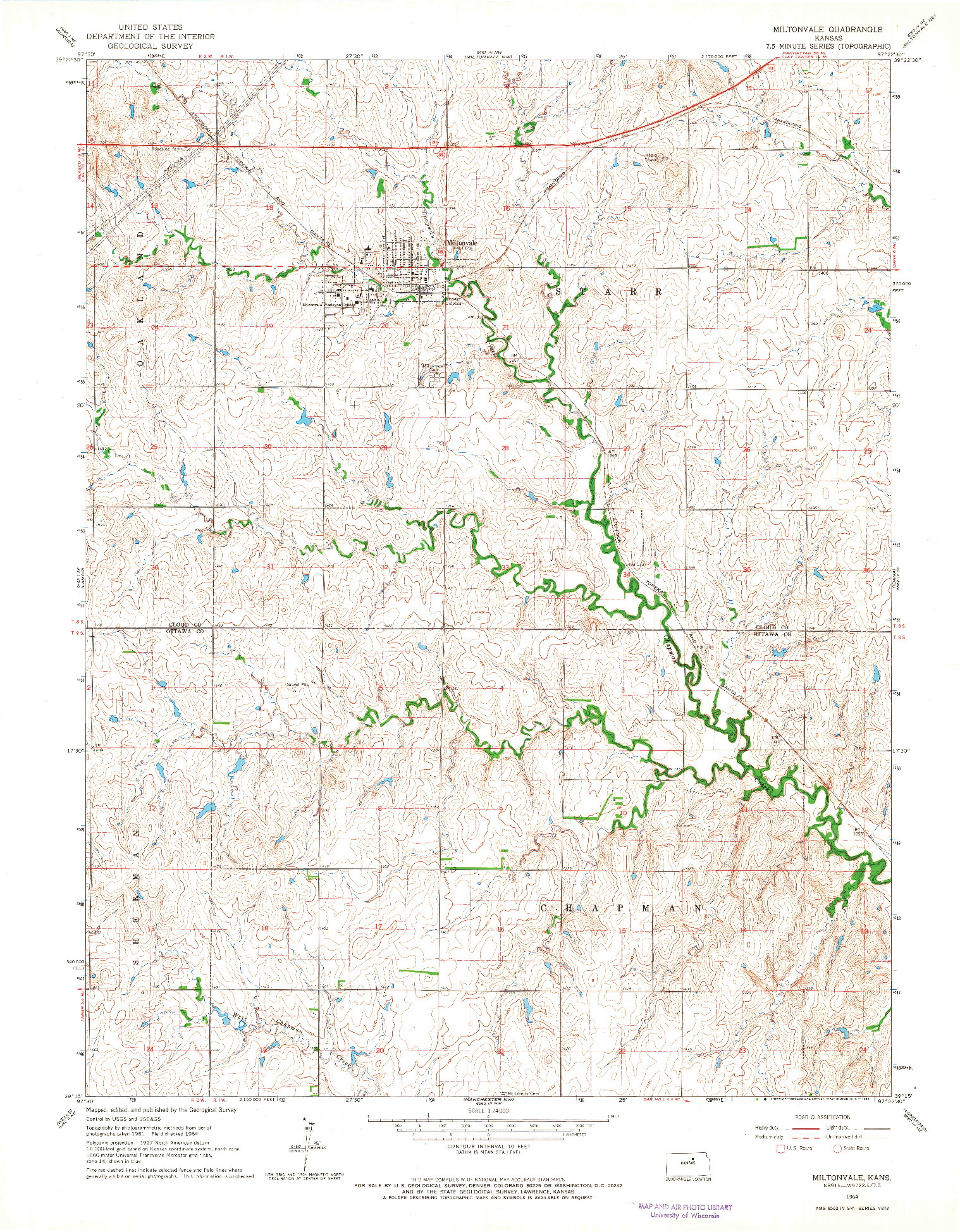 USGS 1:24000-SCALE QUADRANGLE FOR MILTONVALE, KS 1964