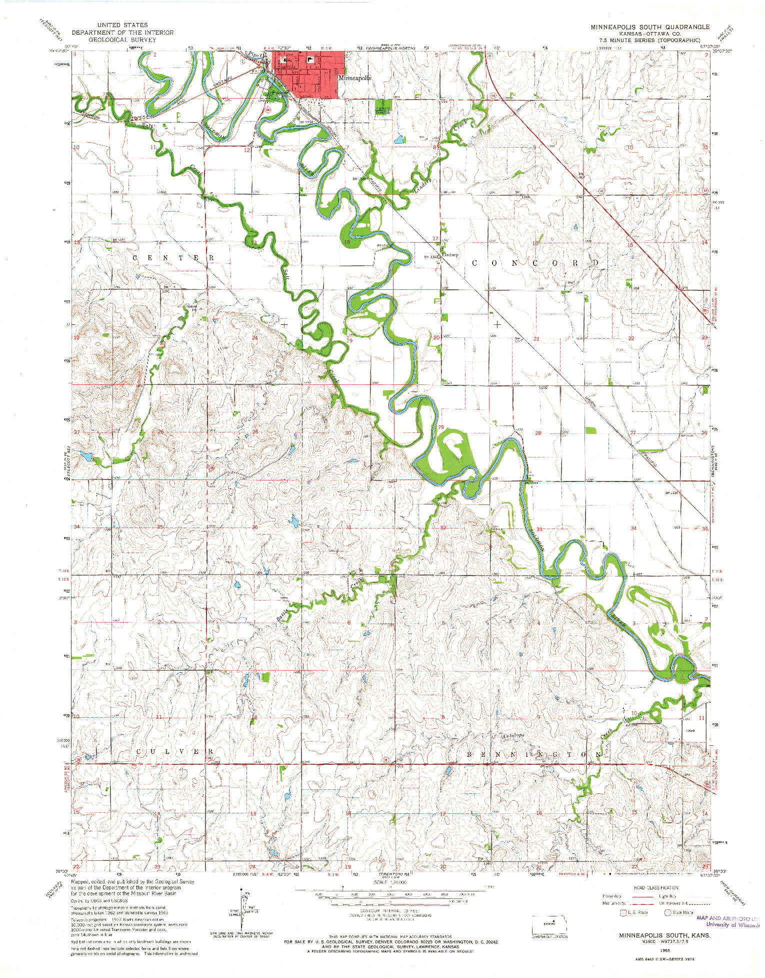 USGS 1:24000-SCALE QUADRANGLE FOR MINNEAPOLIS SOUTH, KS 1965