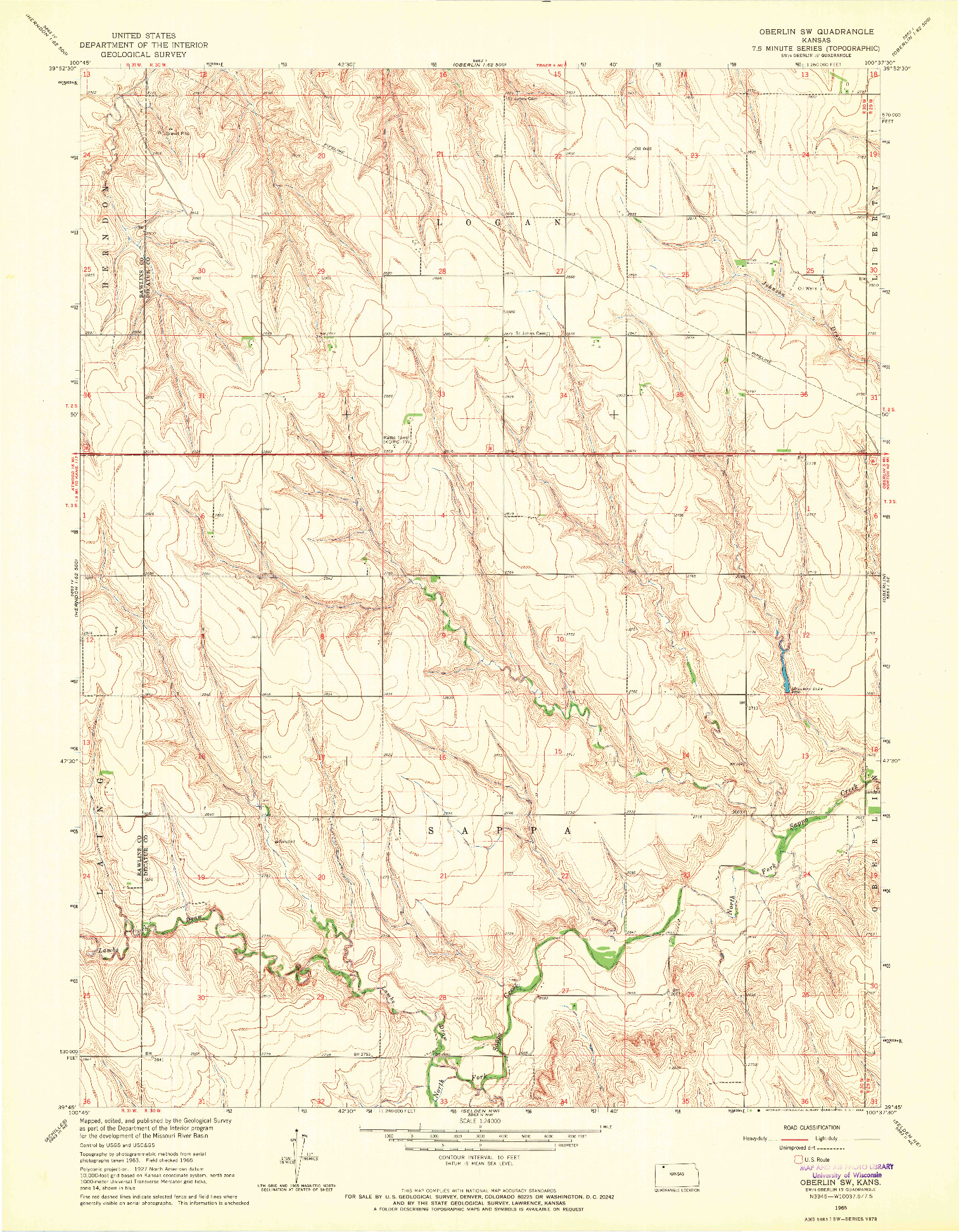 USGS 1:24000-SCALE QUADRANGLE FOR OBERLIN SW, KS 1965