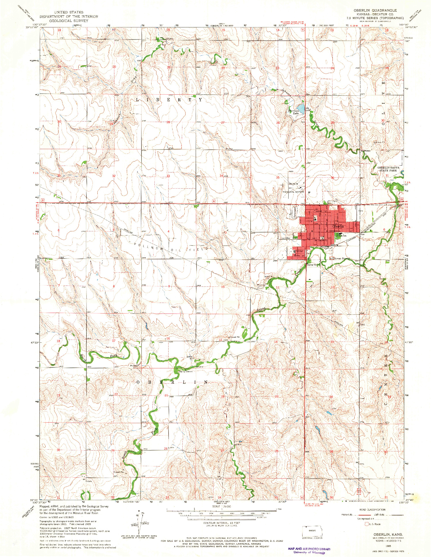 USGS 1:24000-SCALE QUADRANGLE FOR OBERLIN, KS 1965