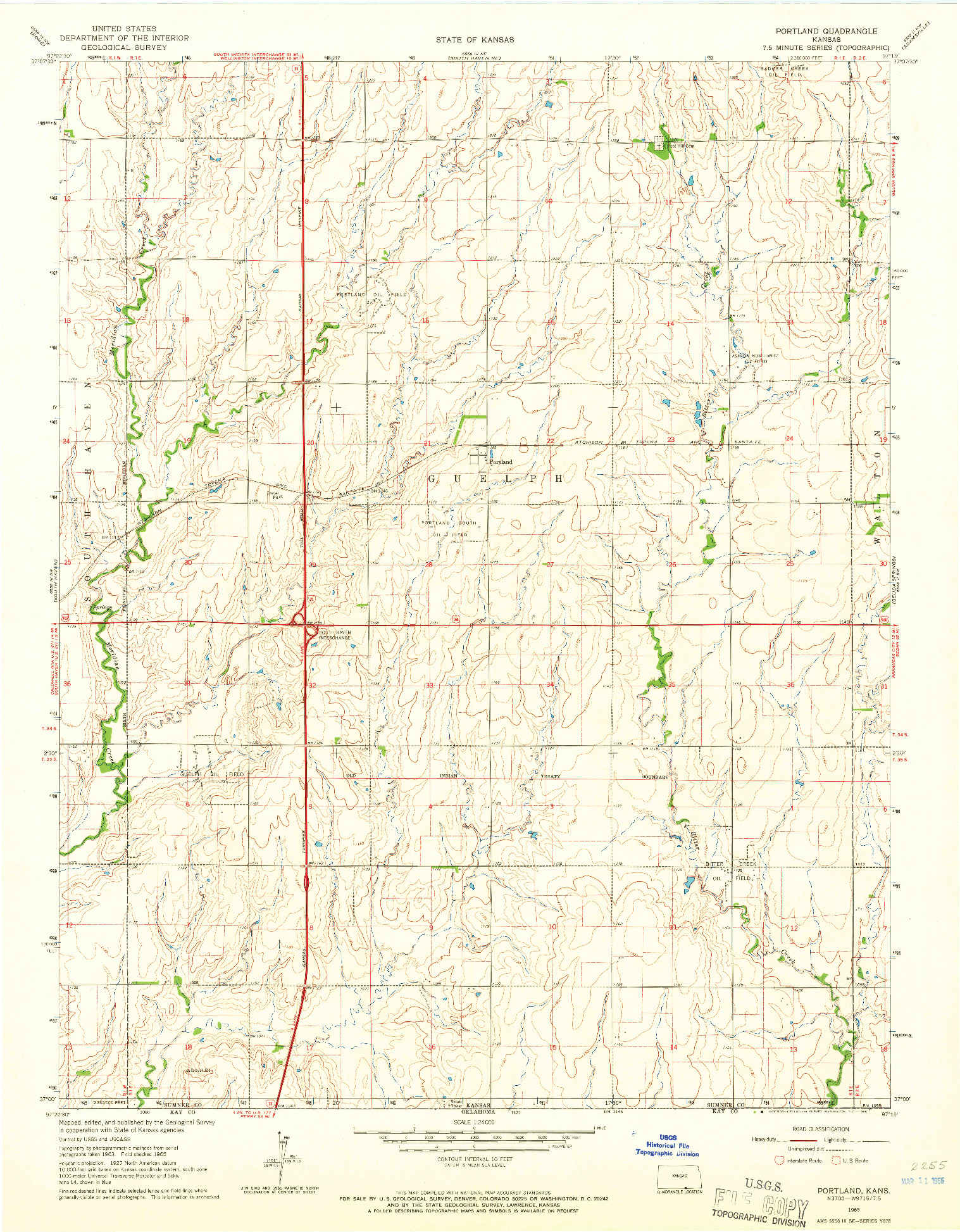 USGS 1:24000-SCALE QUADRANGLE FOR PORTLAND, KS 1965