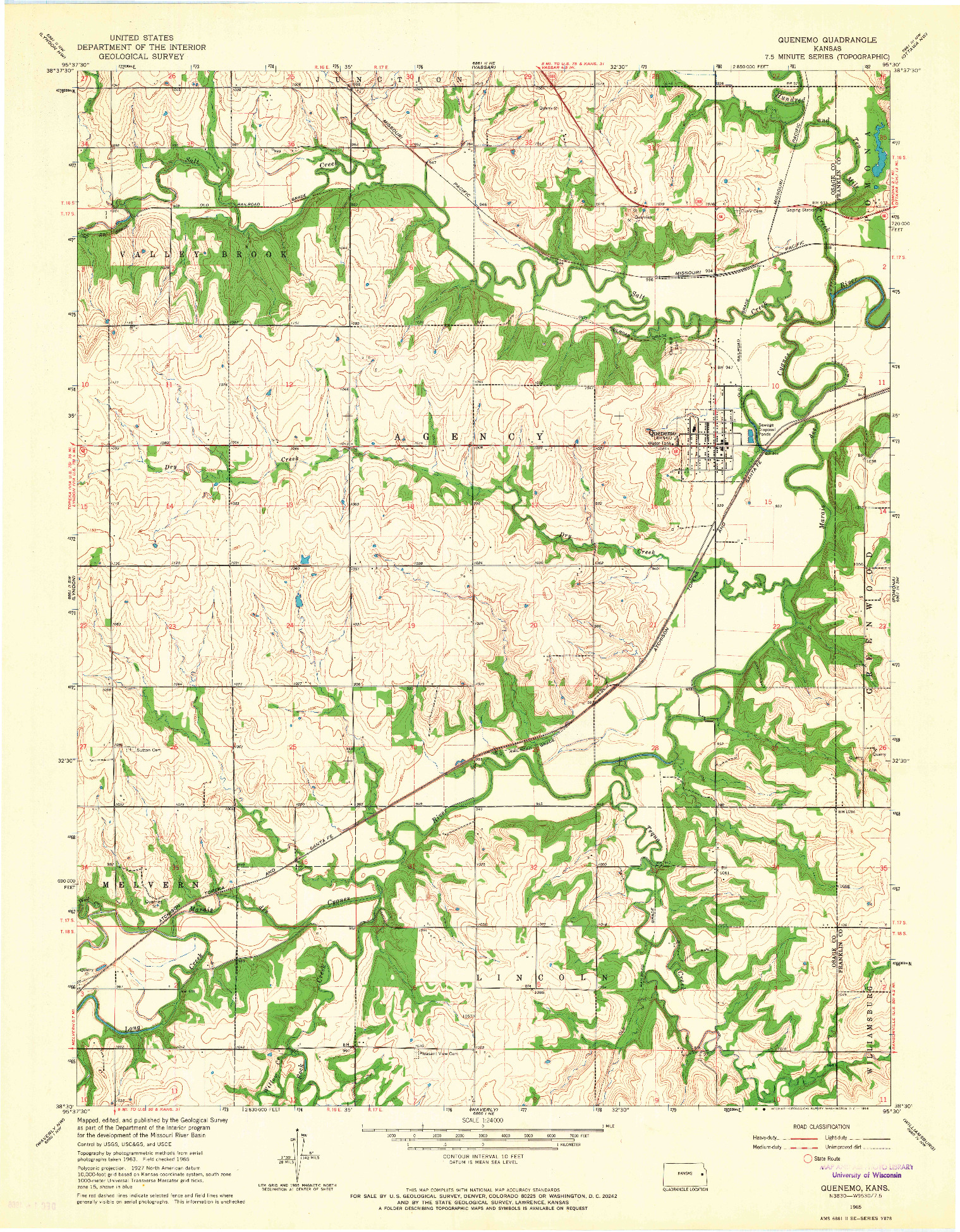 USGS 1:24000-SCALE QUADRANGLE FOR QUENEMO, KS 1965