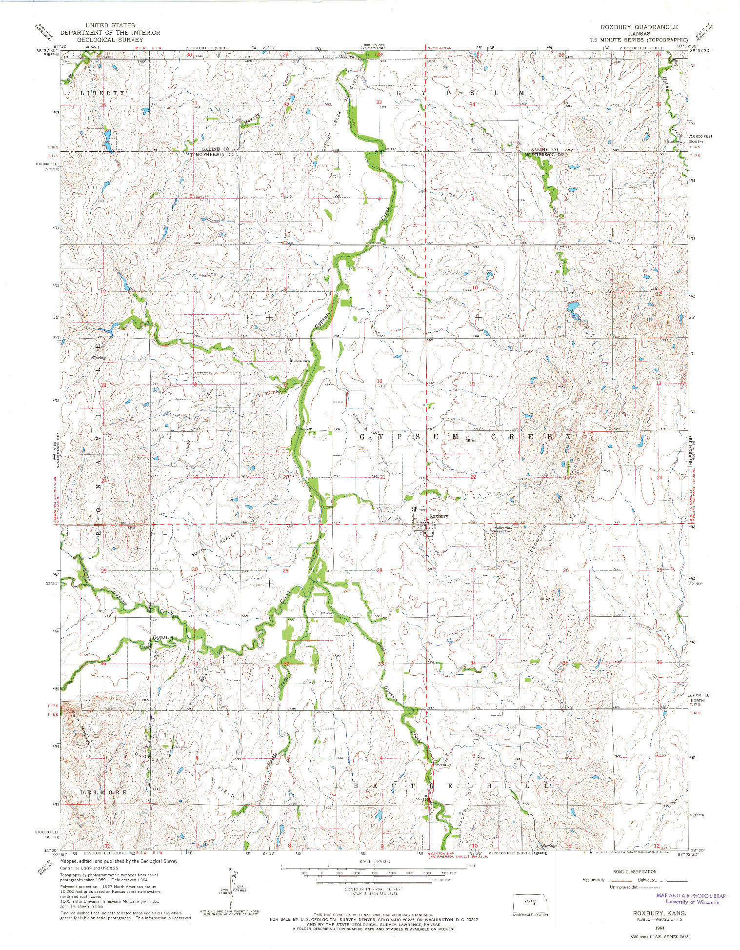 USGS 1:24000-SCALE QUADRANGLE FOR ROXBURY, KS 1964