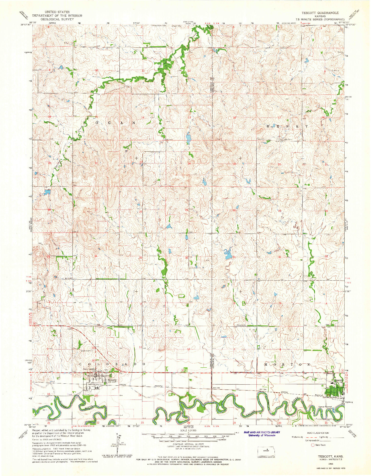 USGS 1:24000-SCALE QUADRANGLE FOR TESCOTT, KS 1965