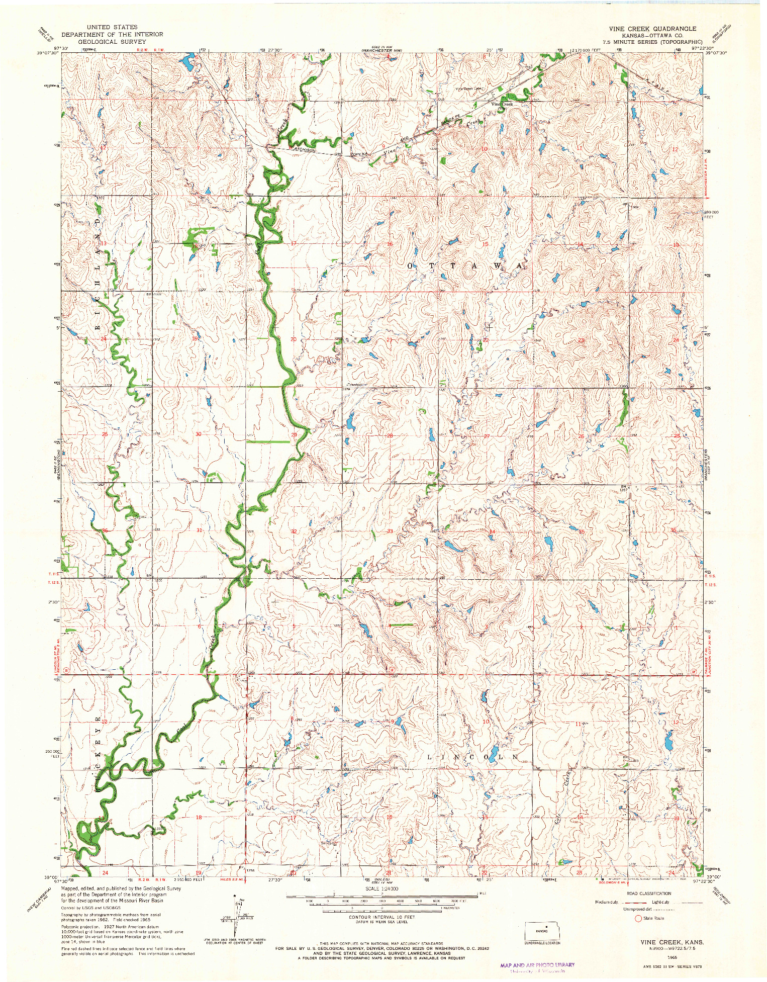 USGS 1:24000-SCALE QUADRANGLE FOR VINE CREEK, KS 1965