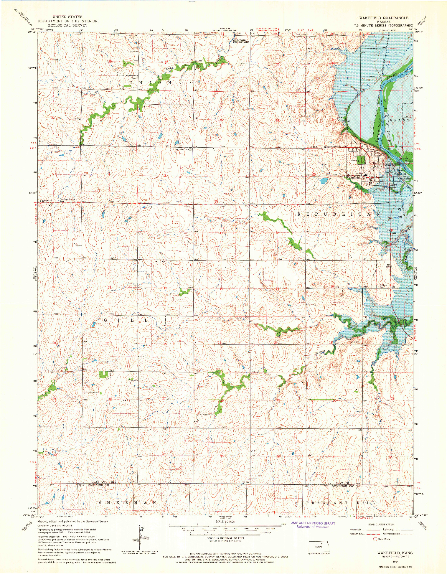 USGS 1:24000-SCALE QUADRANGLE FOR WAKEFIELD, KS 1964