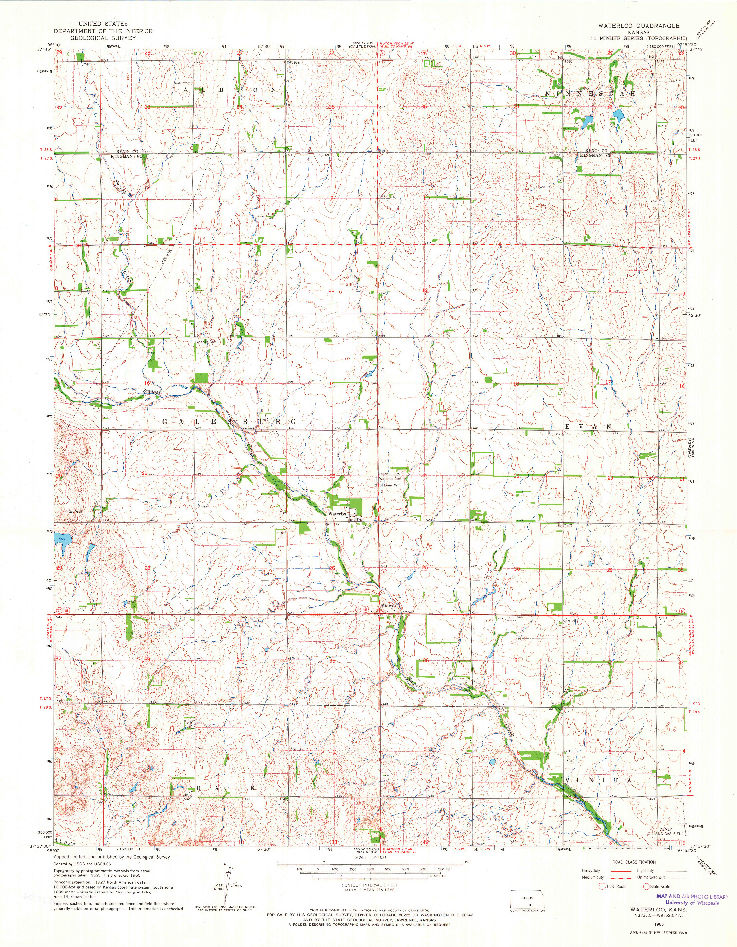 USGS 1:24000-SCALE QUADRANGLE FOR WATERLOO, KS 1965