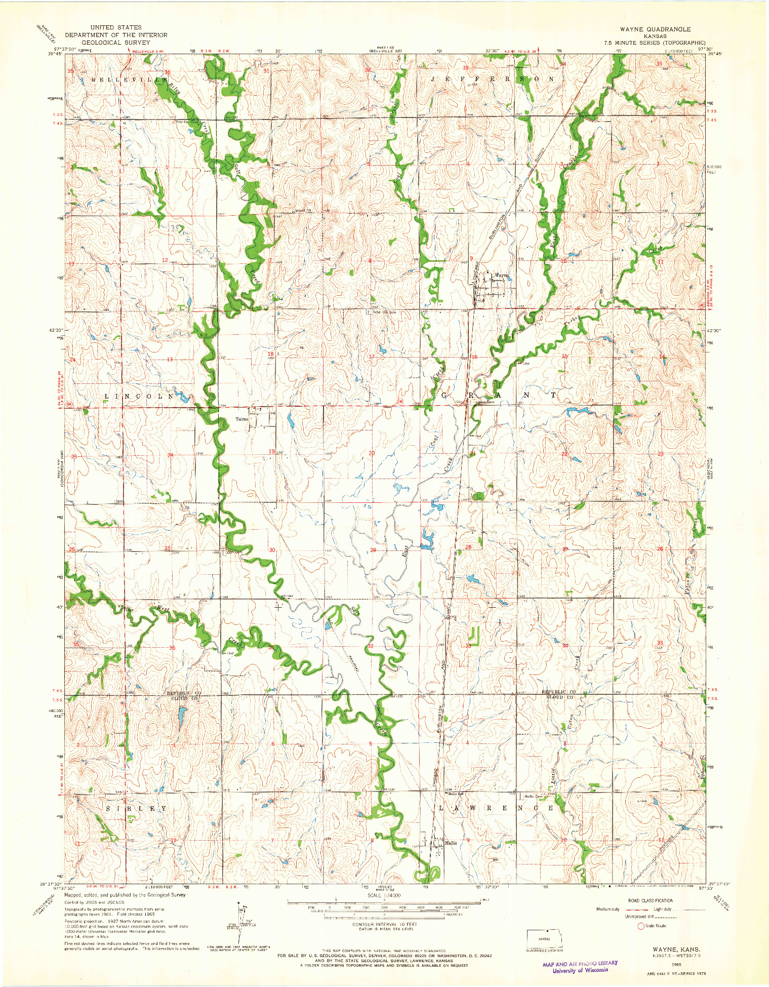 USGS 1:24000-SCALE QUADRANGLE FOR WAYNE, KS 1965