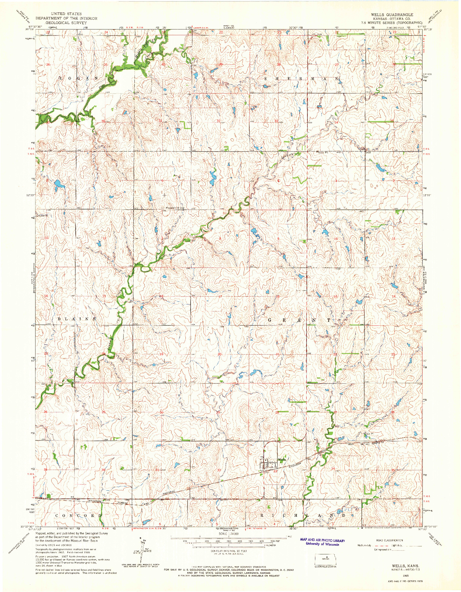 USGS 1:24000-SCALE QUADRANGLE FOR WELLS, KS 1965