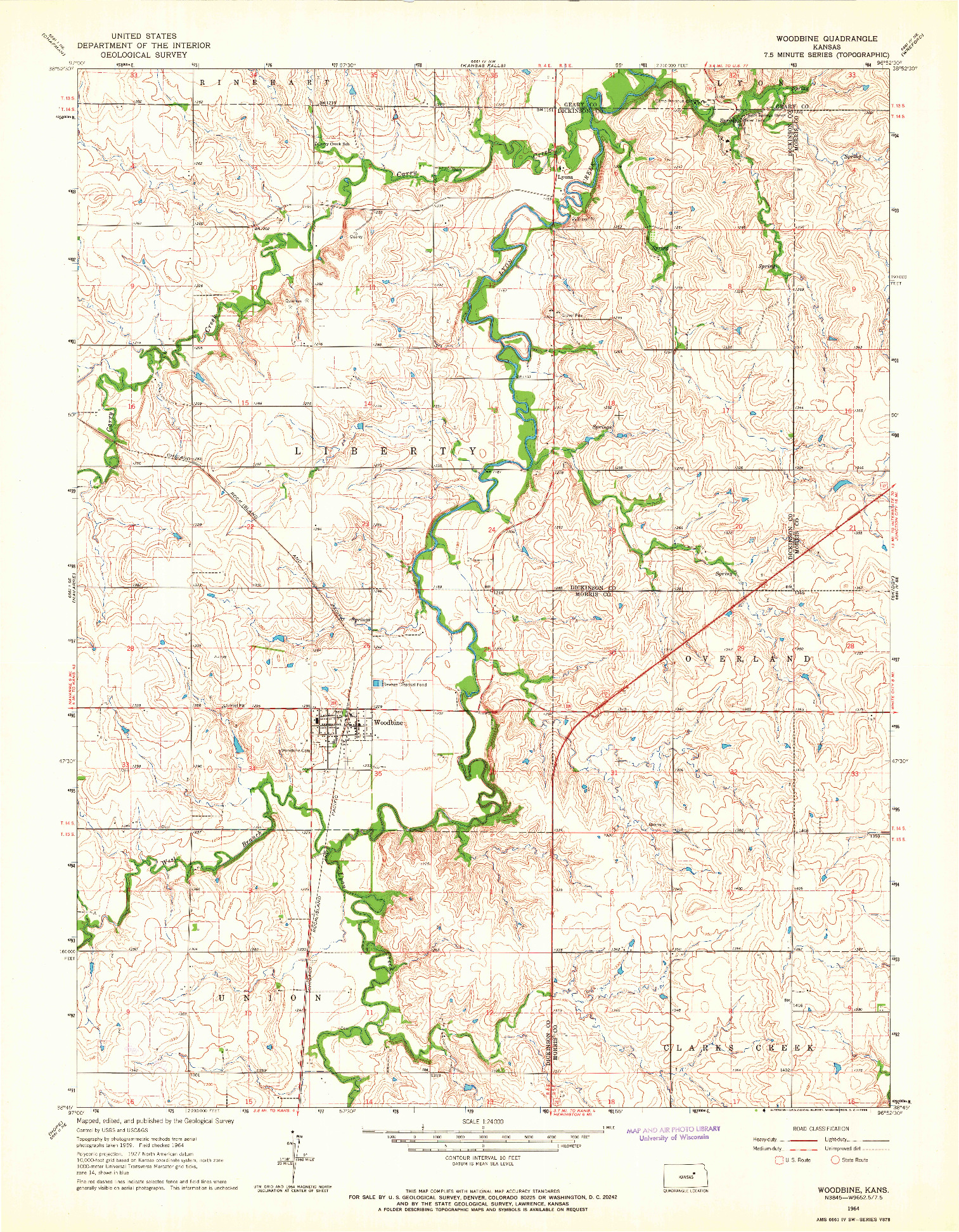 USGS 1:24000-SCALE QUADRANGLE FOR WOODBINE, KS 1964