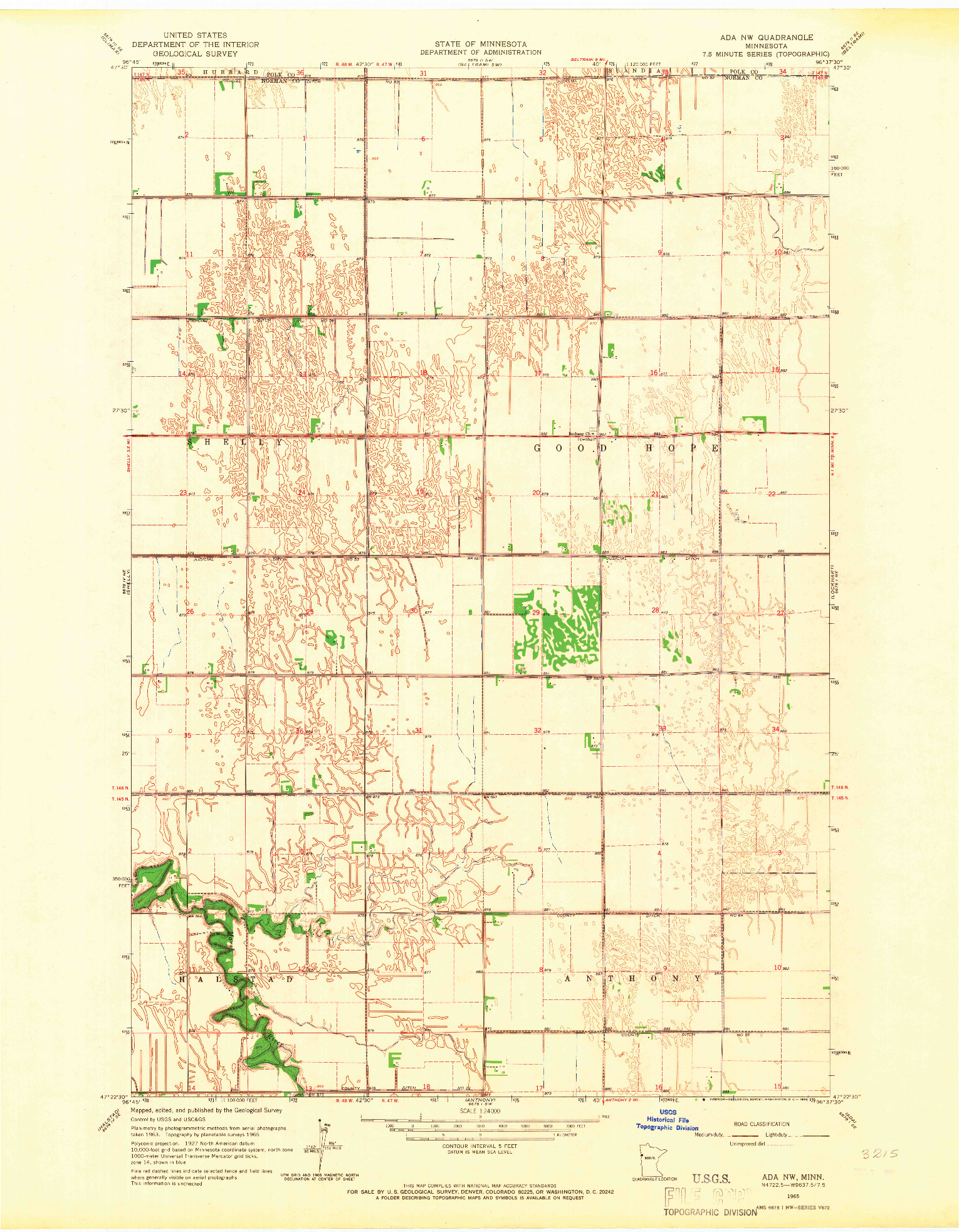 USGS 1:24000-SCALE QUADRANGLE FOR ADA NW, MN 1965