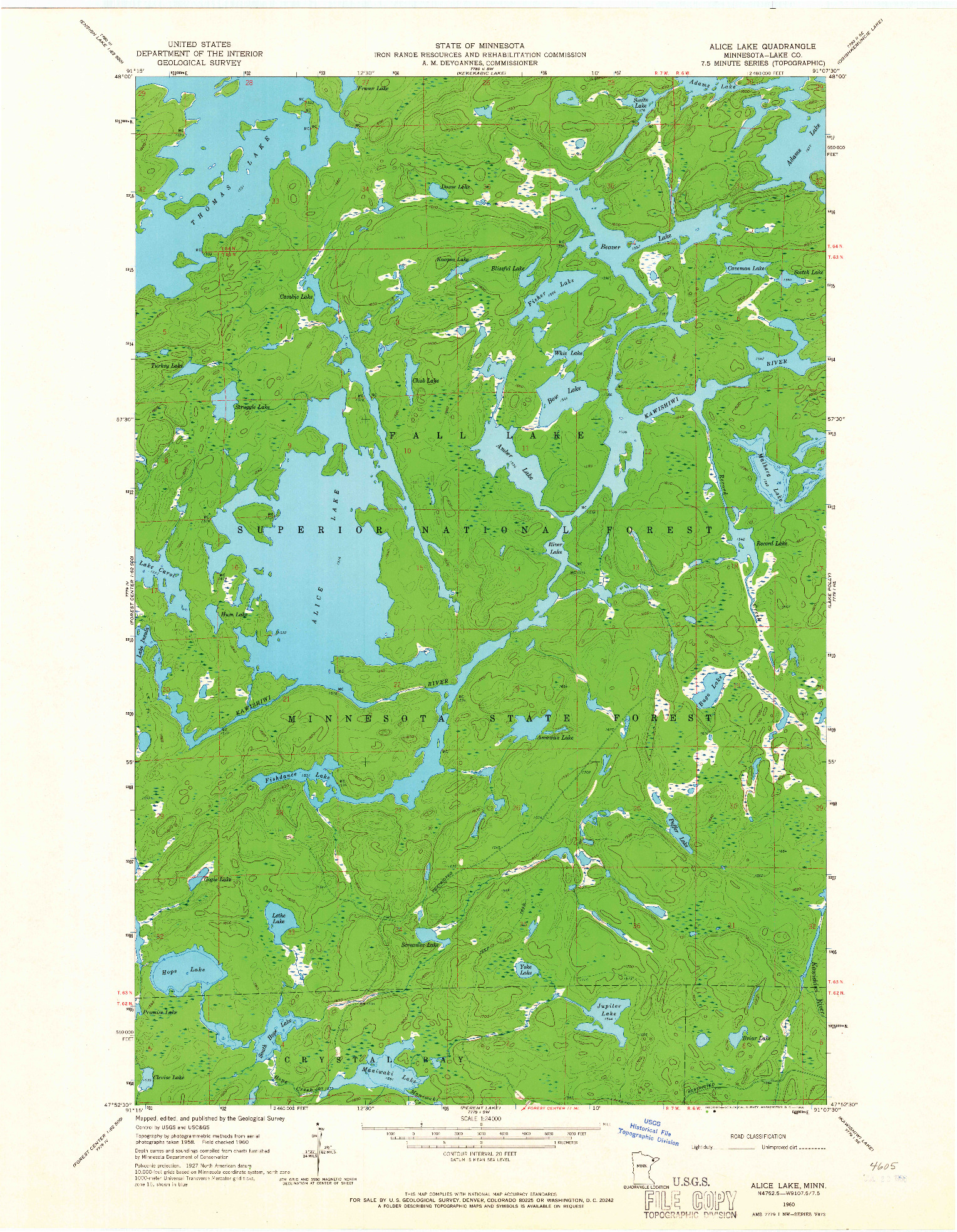 USGS 1:24000-SCALE QUADRANGLE FOR ALICE LAKE, MN 1960