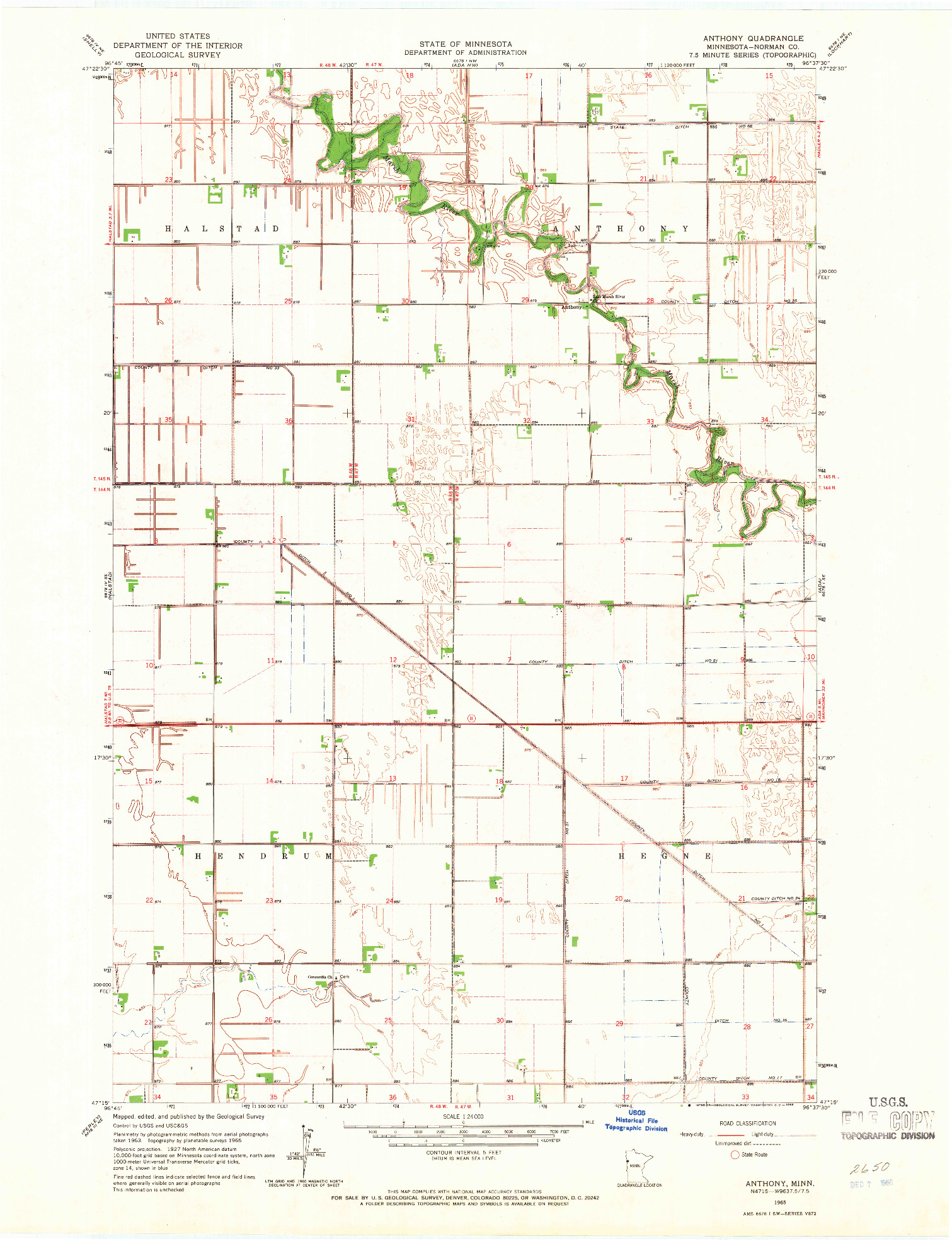 USGS 1:24000-SCALE QUADRANGLE FOR ANTHONY, MN 1965