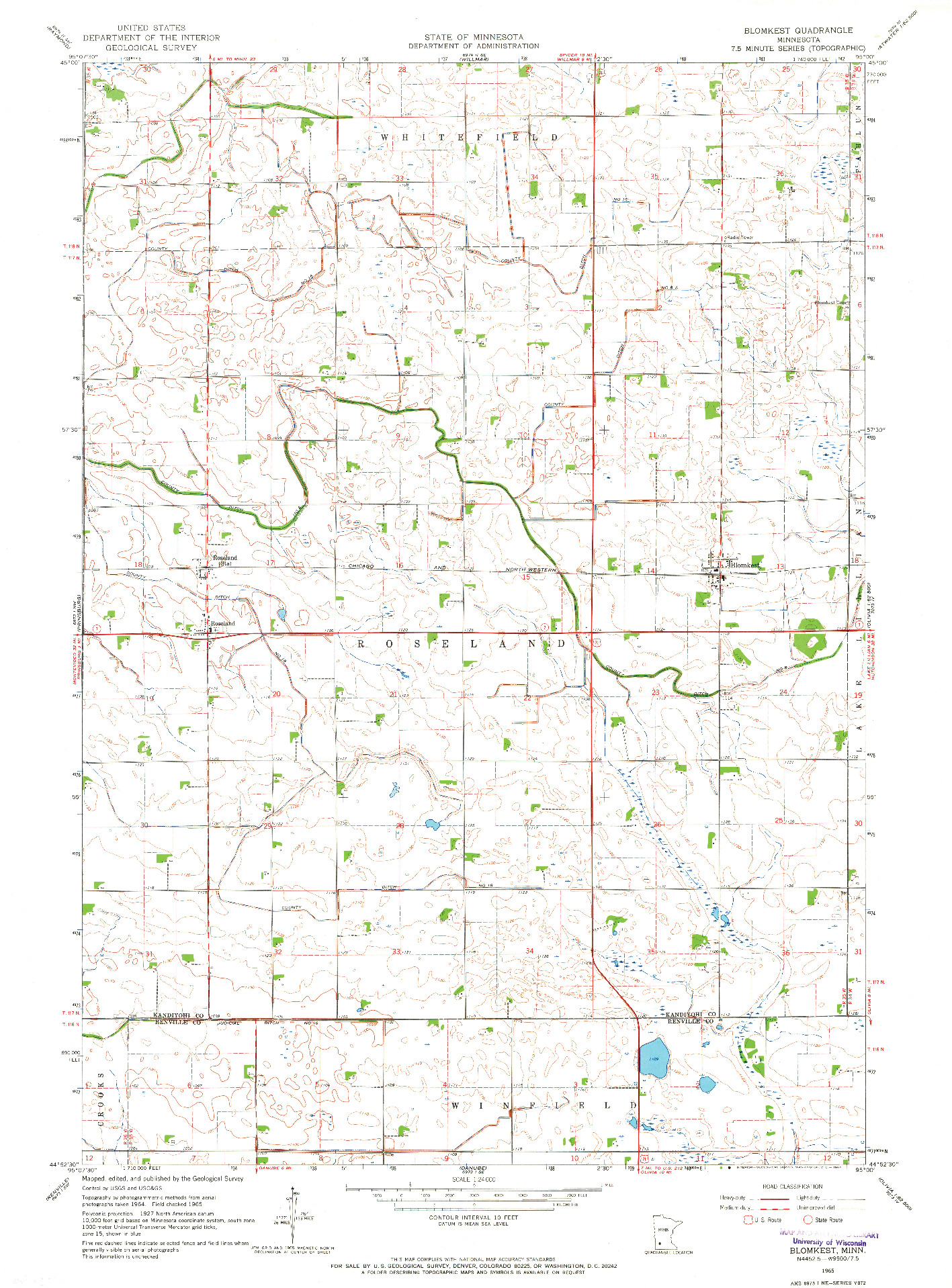 USGS 1:24000-SCALE QUADRANGLE FOR BLOMKEST, MN 1965