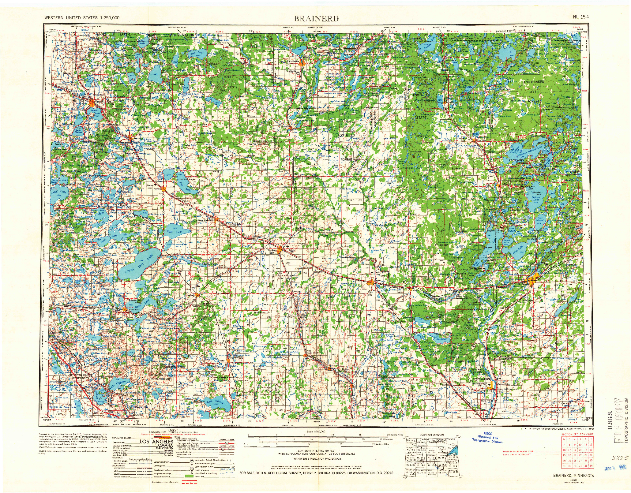 USGS 1:250000-SCALE QUADRANGLE FOR BRAINERD, MN 1953