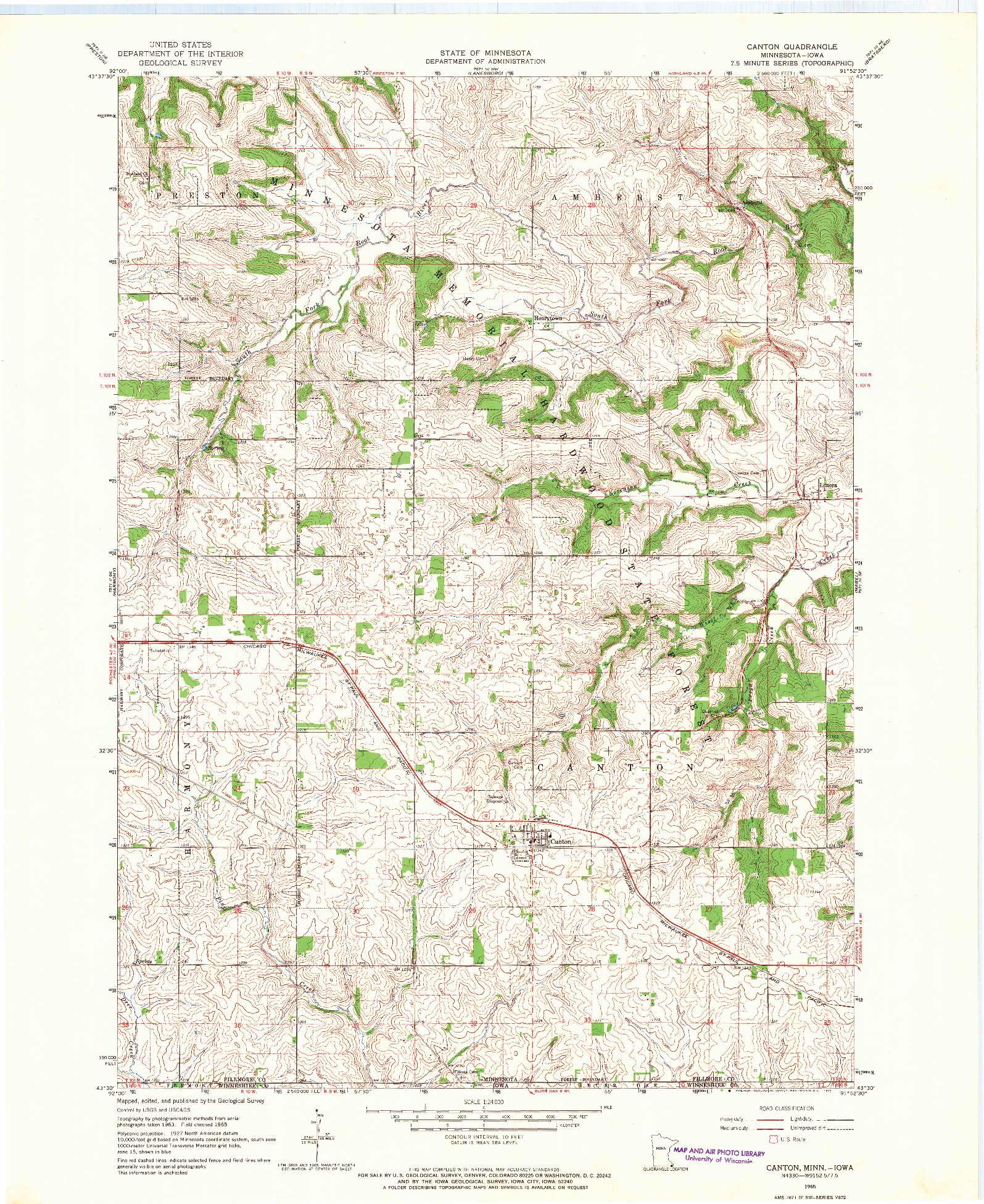 USGS 1:24000-SCALE QUADRANGLE FOR CANTON, MN 1965