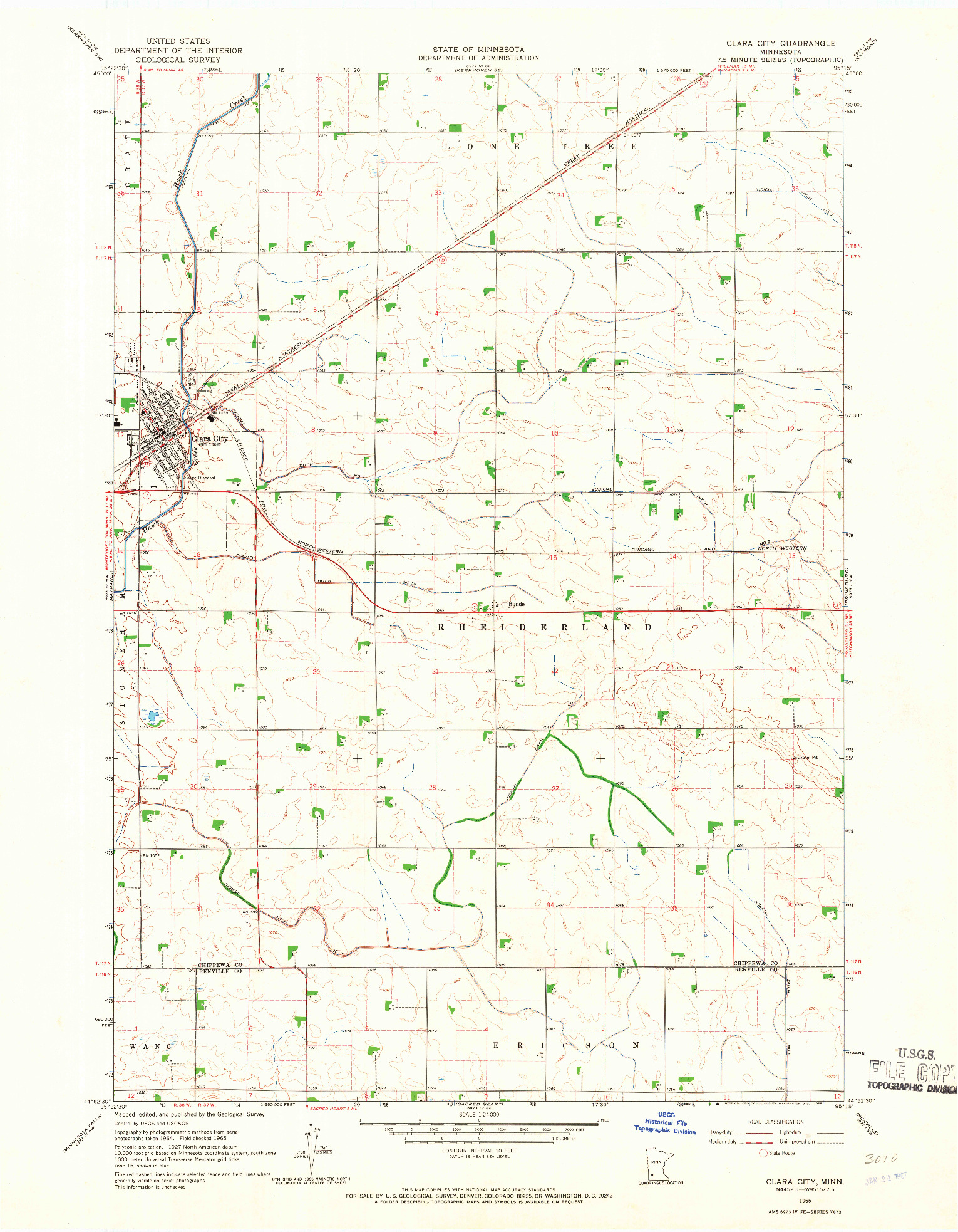 USGS 1:24000-SCALE QUADRANGLE FOR CLARA CITY, MN 1965