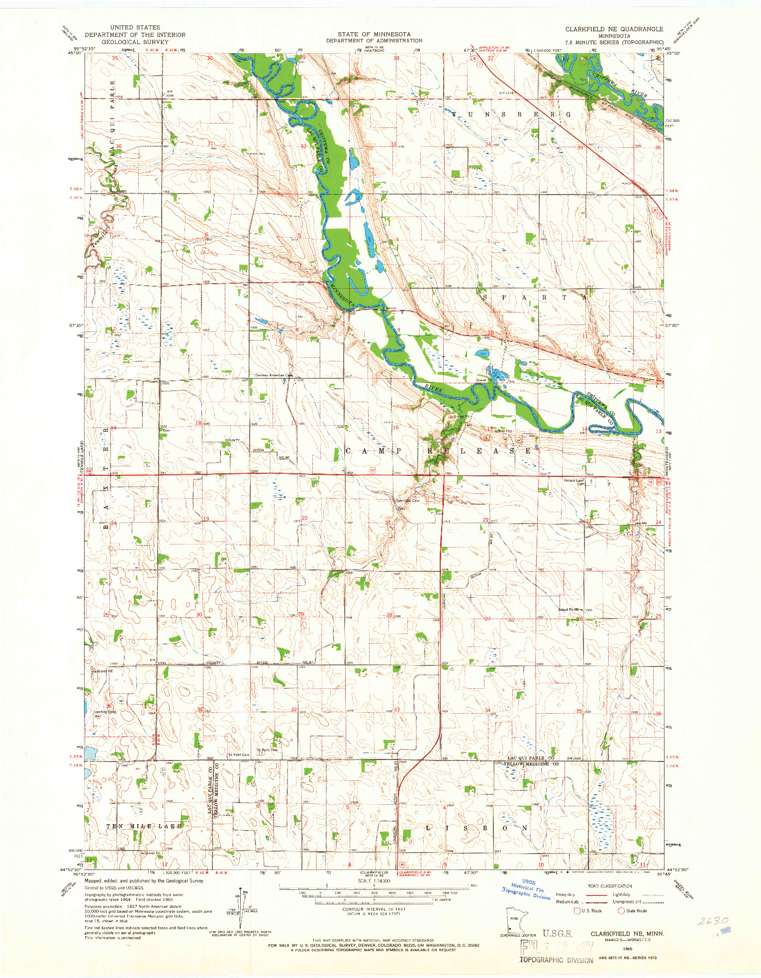 USGS 1:24000-SCALE QUADRANGLE FOR CLARKFIELD NE, MN 1965