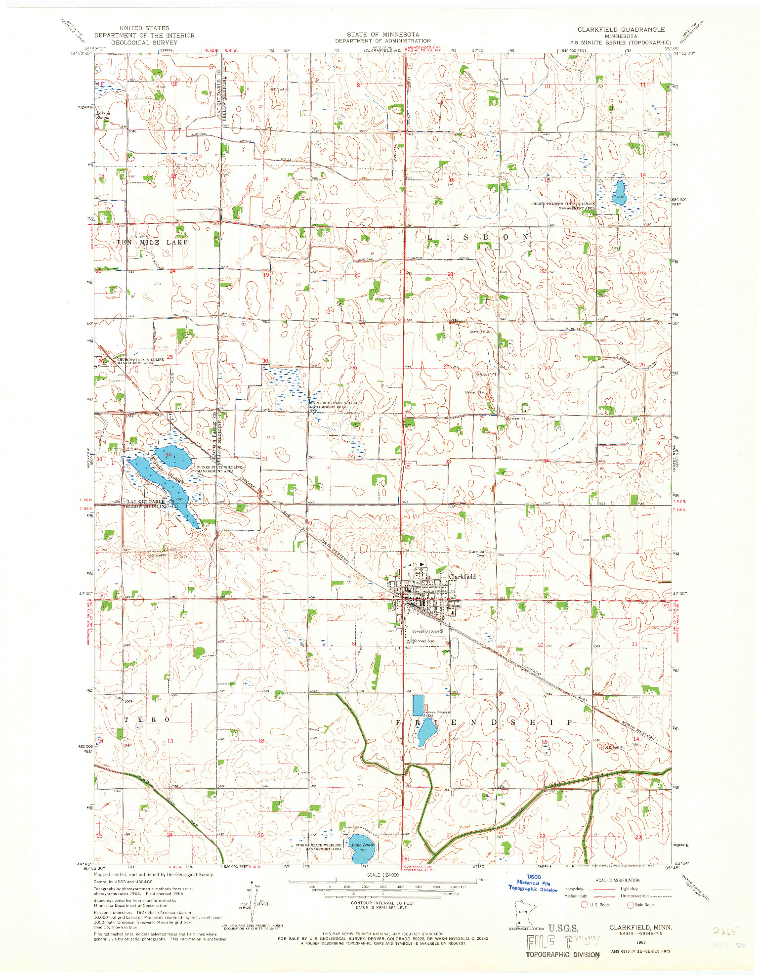 USGS 1:24000-SCALE QUADRANGLE FOR CLARKFIELD, MN 1965