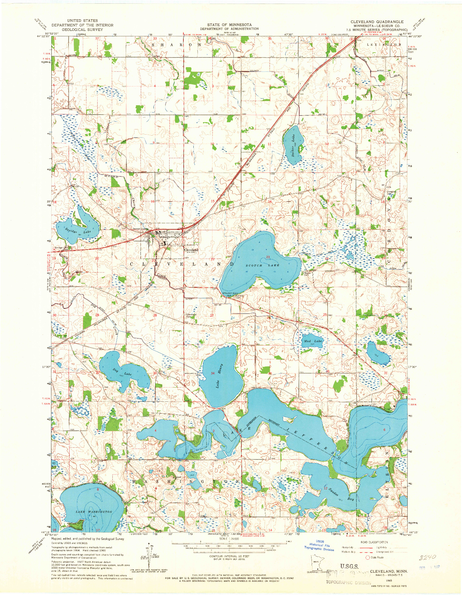 USGS 1:24000-SCALE QUADRANGLE FOR CLEVELAND, MN 1965