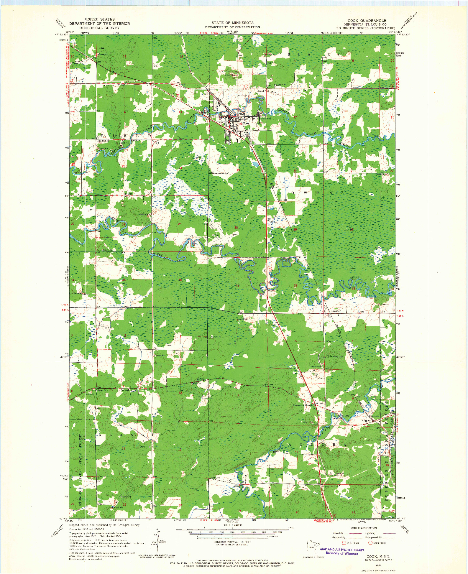 USGS 1:24000-SCALE QUADRANGLE FOR COOK, MN 1964