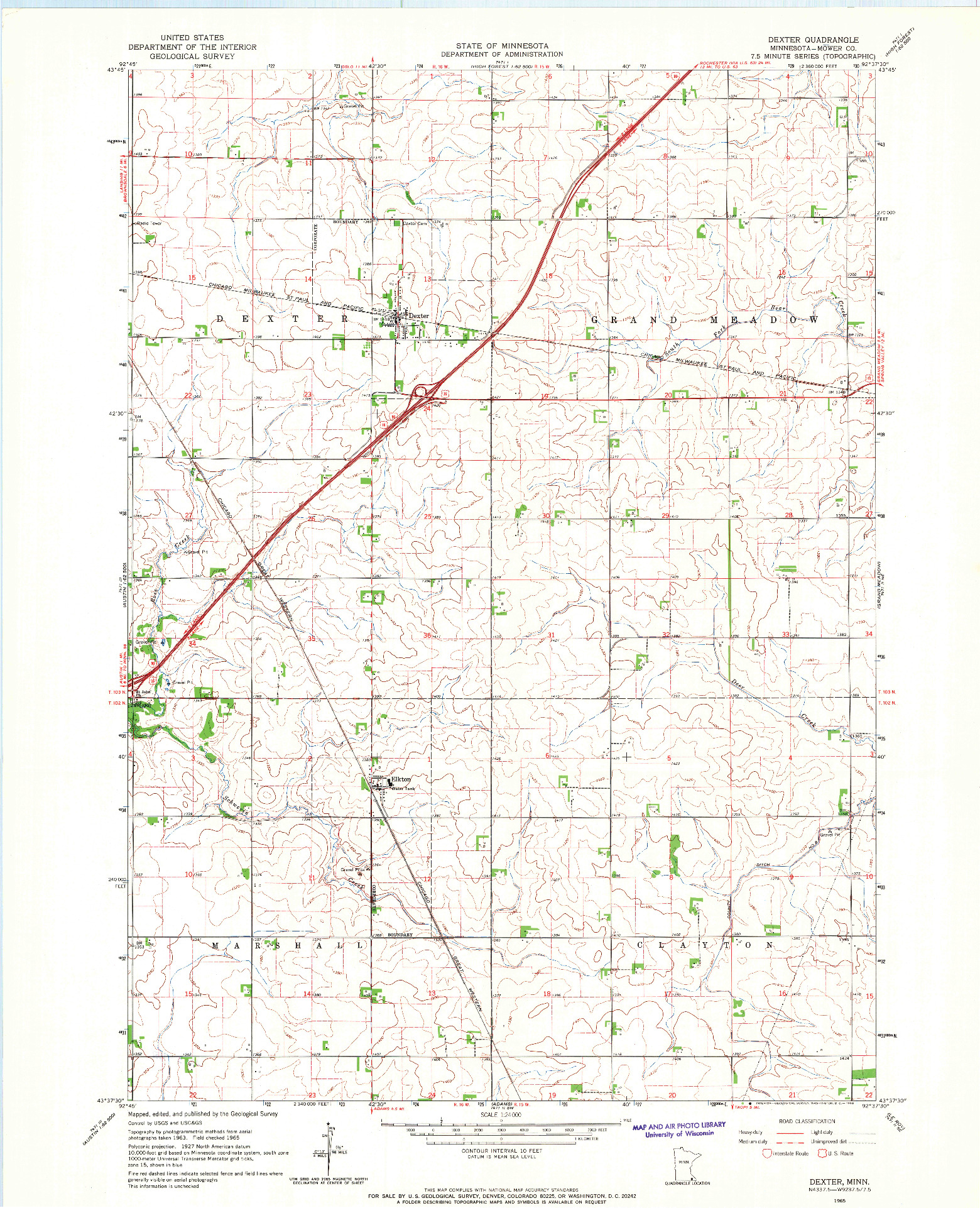 USGS 1:24000-SCALE QUADRANGLE FOR DEXTER, MN 1965