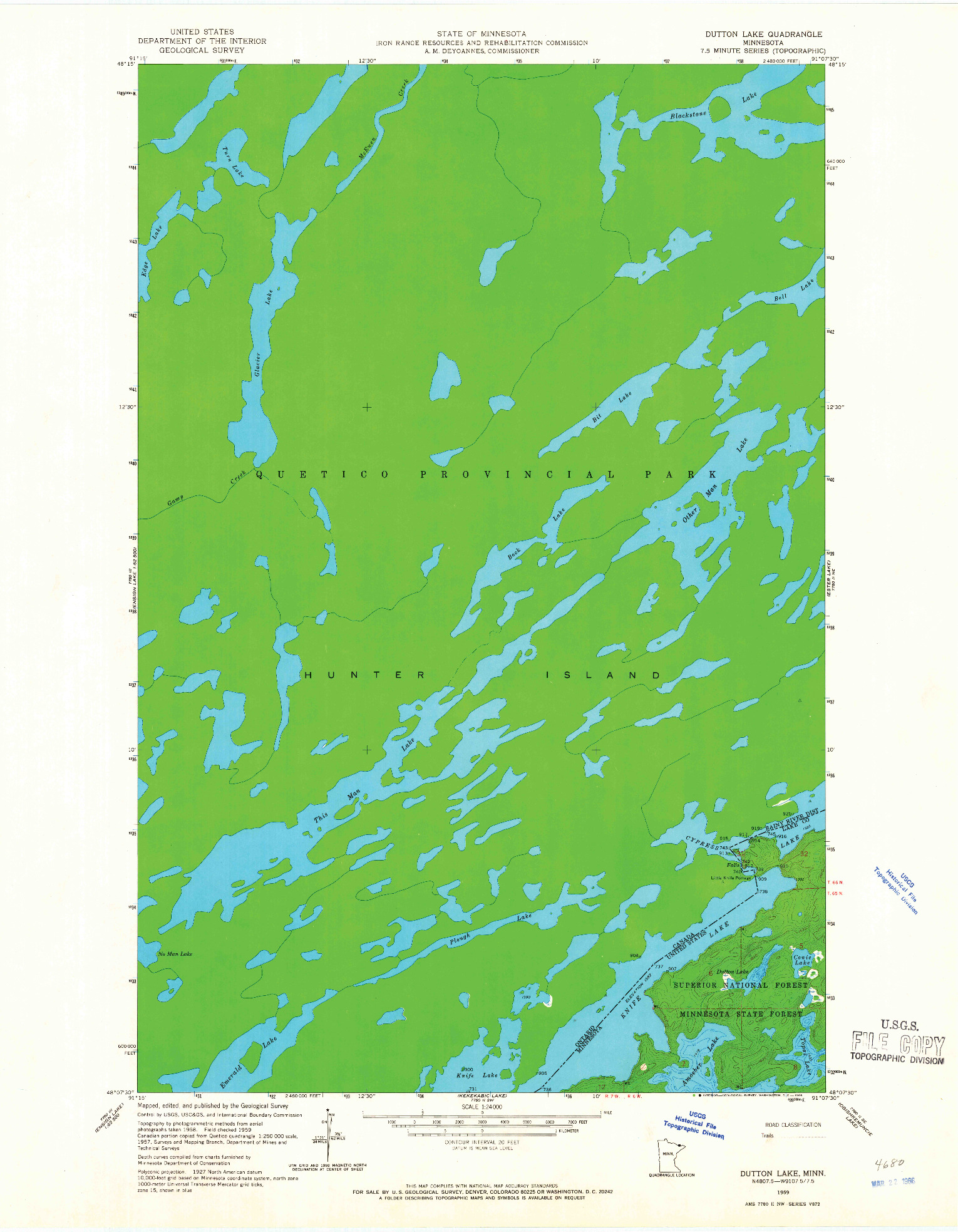 USGS 1:24000-SCALE QUADRANGLE FOR DUTTON LAKE, MN 1959