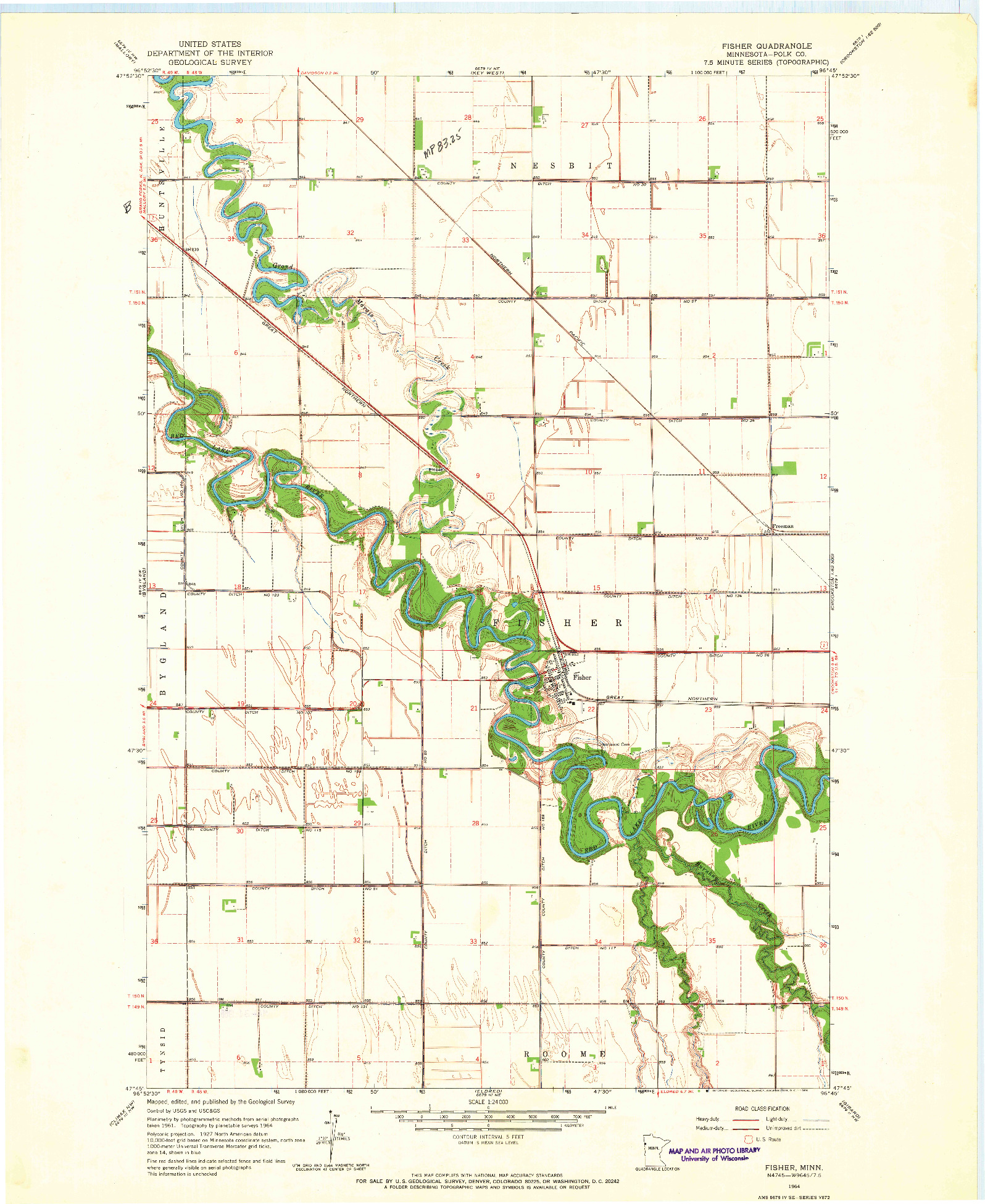 USGS 1:24000-SCALE QUADRANGLE FOR FISHER, MN 1964