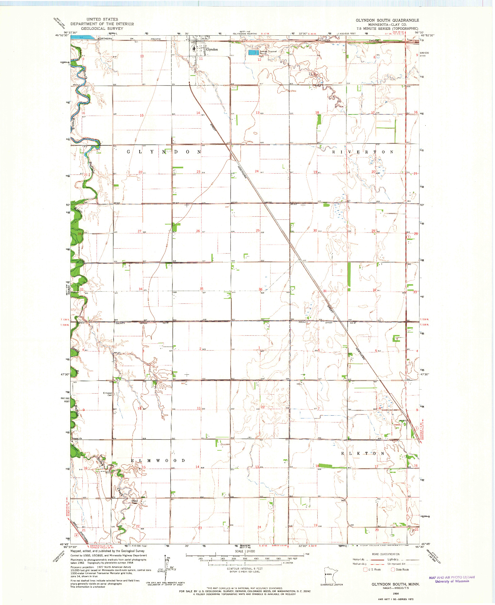 USGS 1:24000-SCALE QUADRANGLE FOR GLYNDON SOUTH, MN 1964