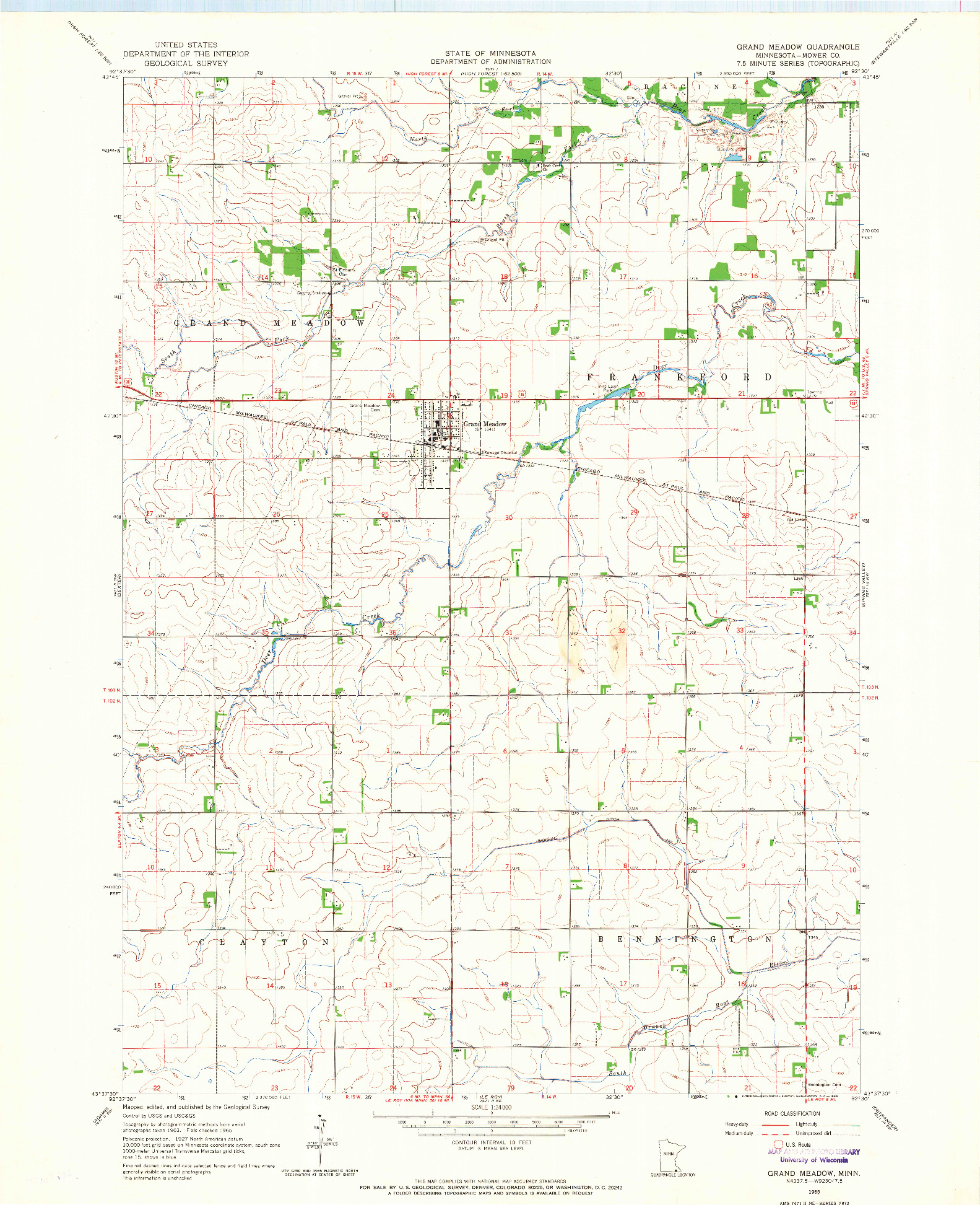 USGS 1:24000-SCALE QUADRANGLE FOR GRAND MEADOW, MN 1965