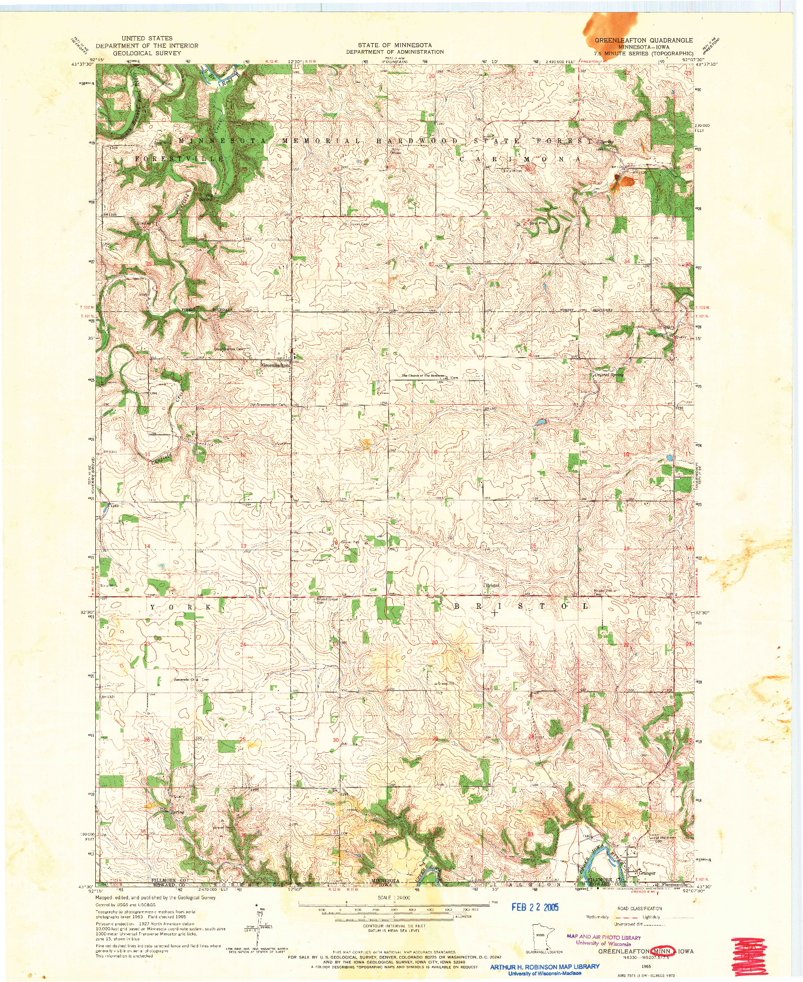 USGS 1:24000-SCALE QUADRANGLE FOR GREENLEAFTON, MN 1965