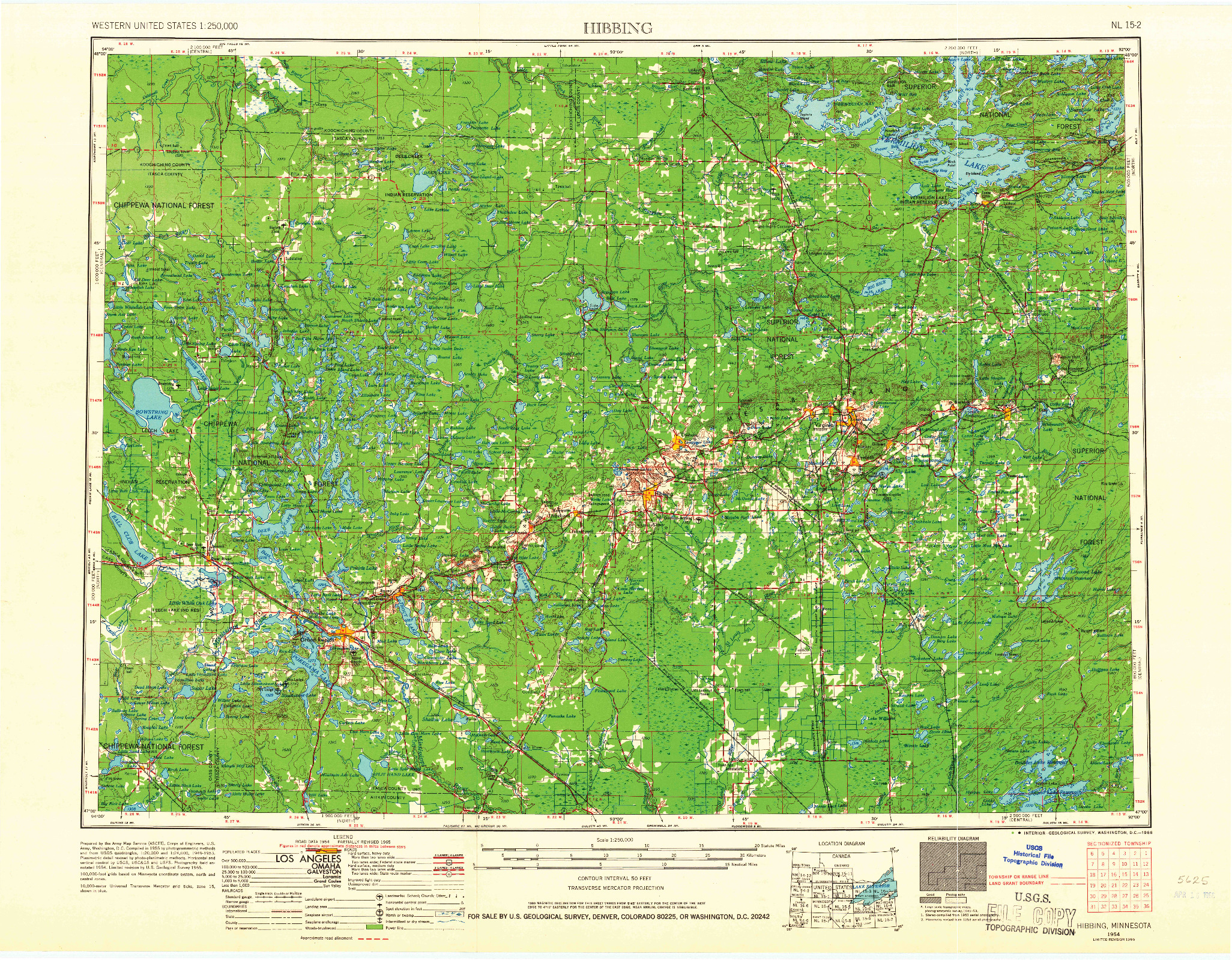 USGS 1:250000-SCALE QUADRANGLE FOR HIBBING, MN 1954