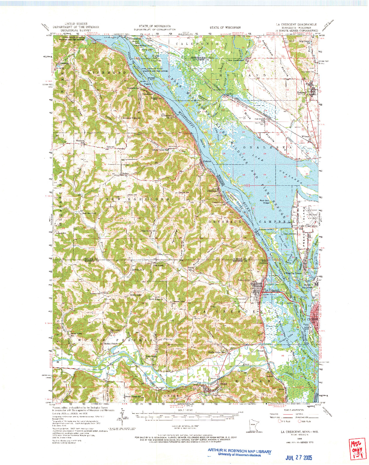 USGS 1:62500-SCALE QUADRANGLE FOR LA CRESCENT, MN 1956