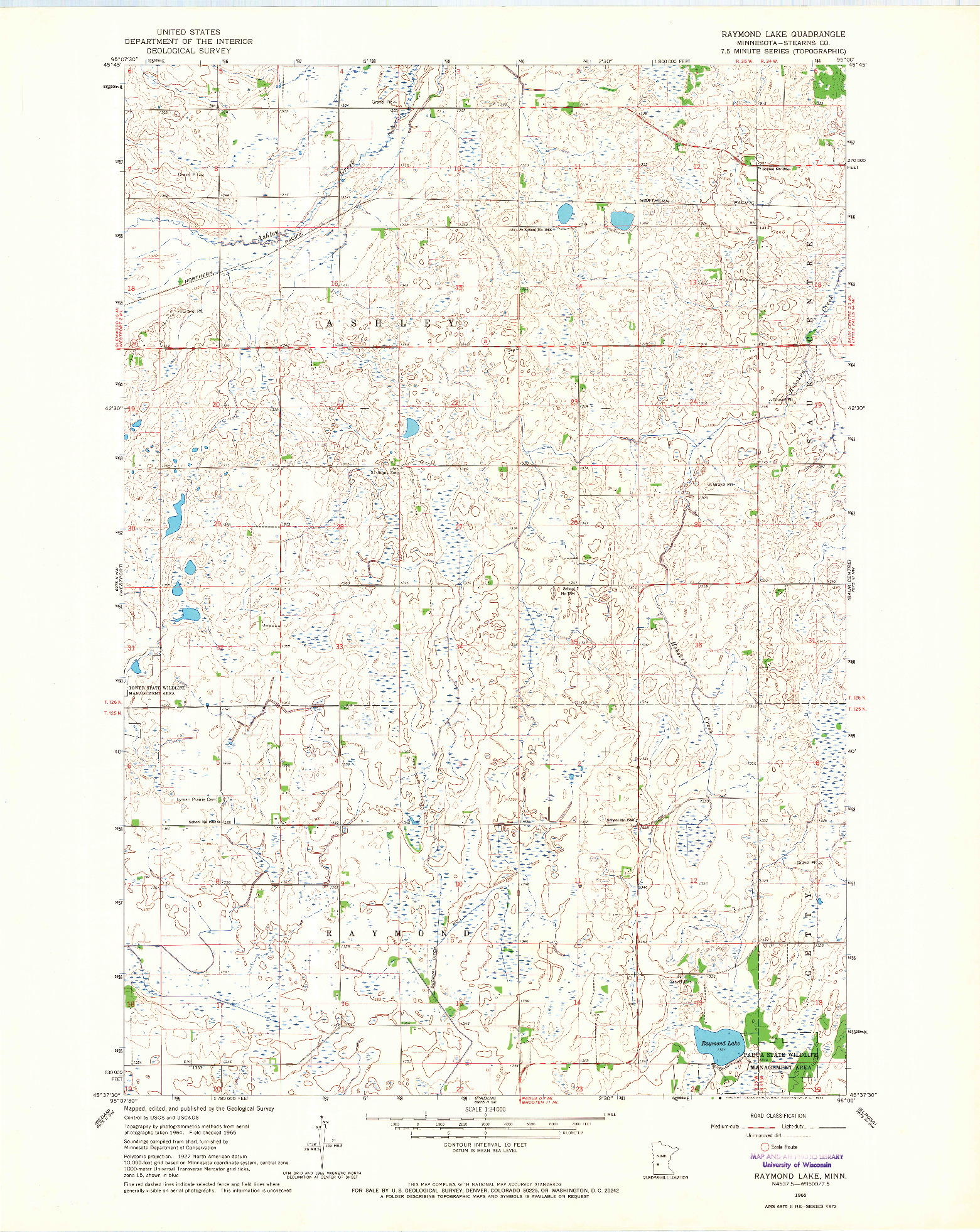 USGS 1:24000-SCALE QUADRANGLE FOR RAYMOND LAKE, MN 1965