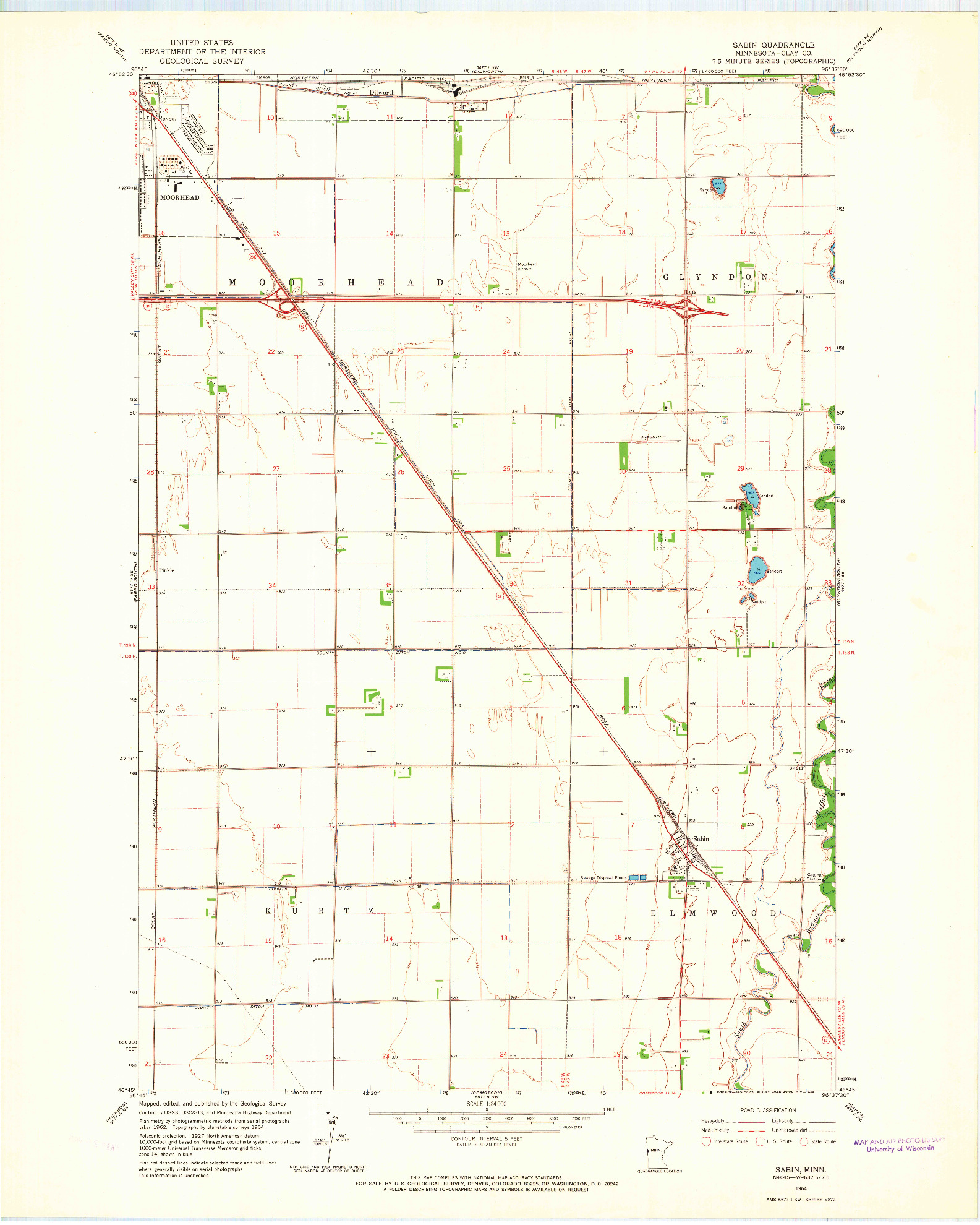USGS 1:24000-SCALE QUADRANGLE FOR SABIN, MN 1964