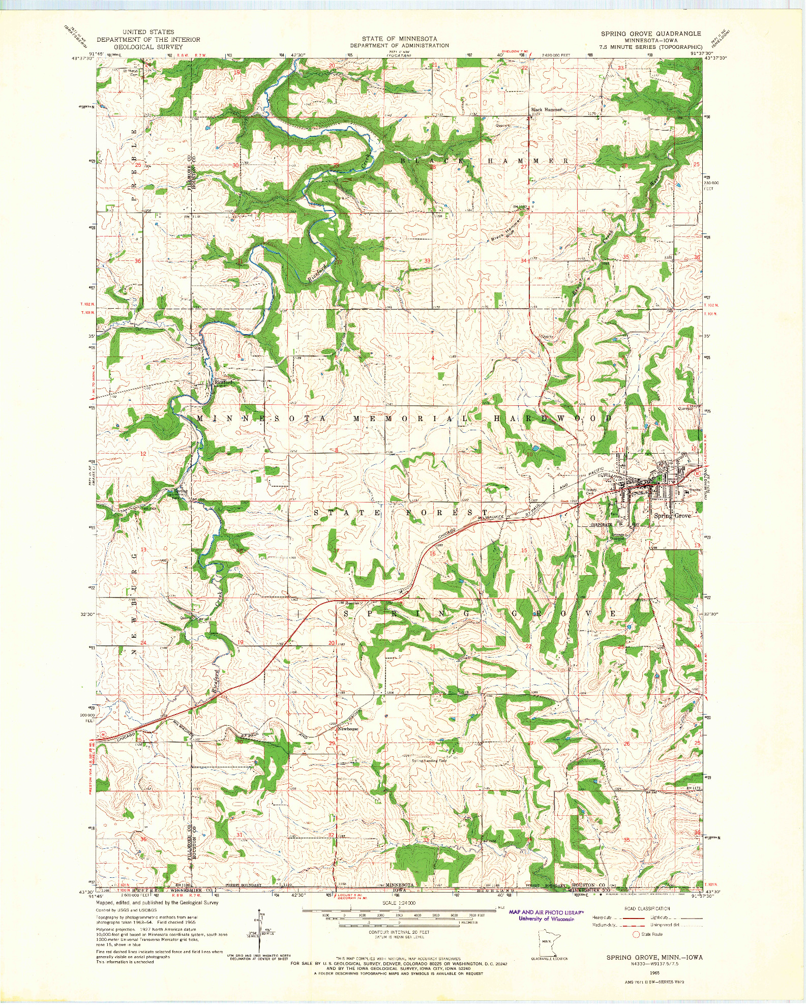 USGS 1:24000-SCALE QUADRANGLE FOR SPRING GROVE, MN 1965